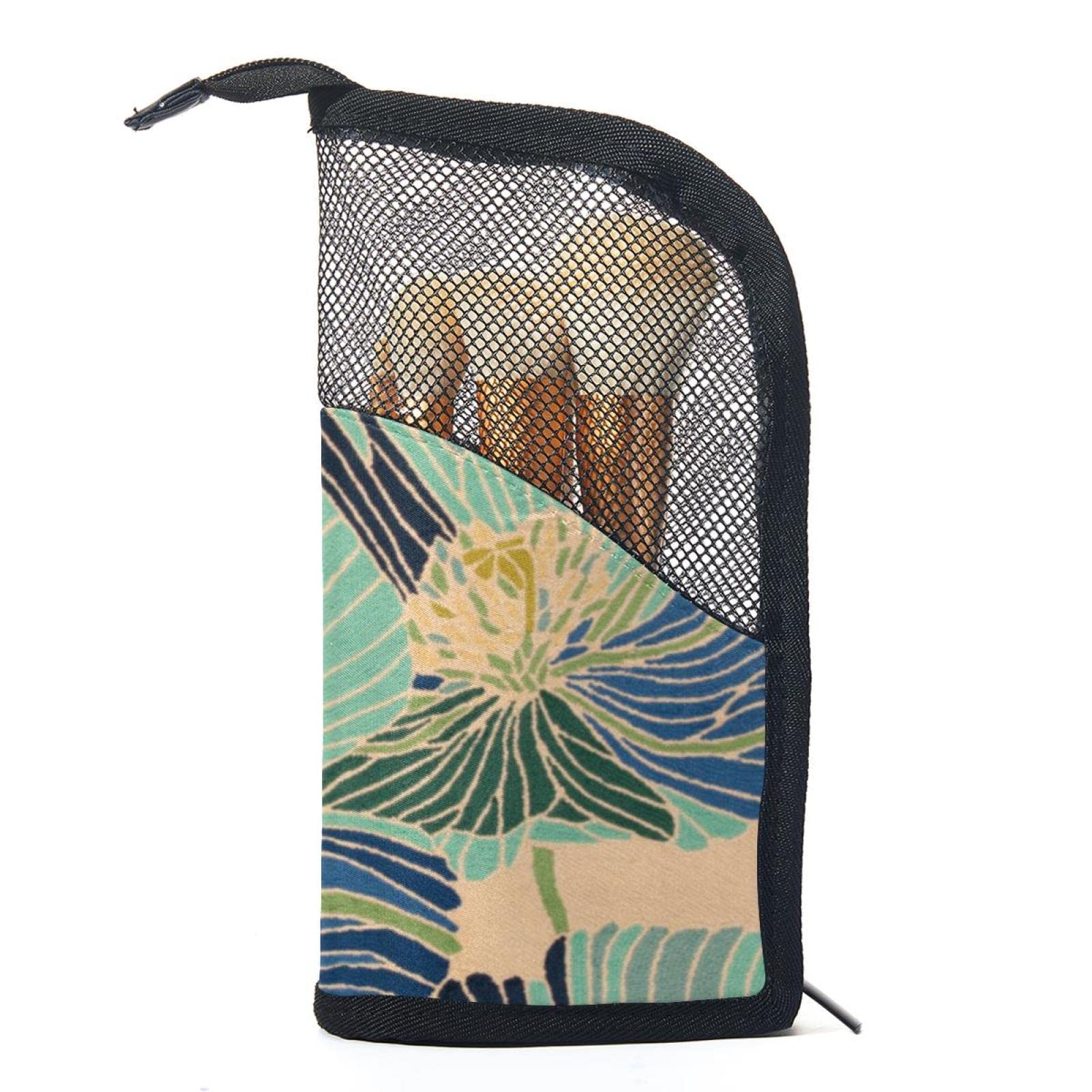 12-Piece Makeup Brush Organizer Bag with Floral Lotus Design - Portable Cosmetic Brush Holder Case for Travel, Home & Professional Makeup Artists
