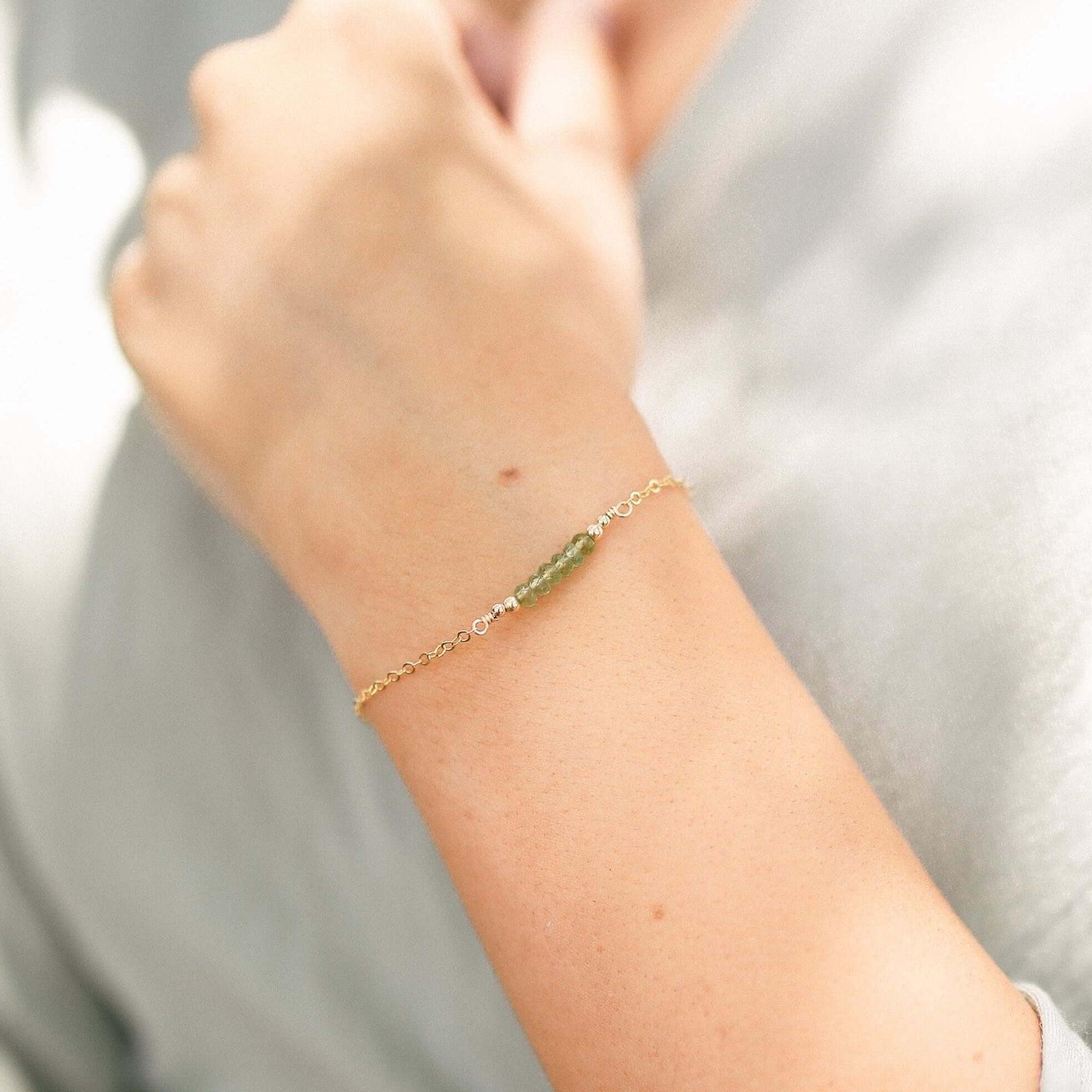 Sparkling Green Peridot Gemstone Faceted Bead Bar Bracelet for Women - Handmade Adjustable Boho Chic Jewelry for Parties, Weddings & Everyday Wear