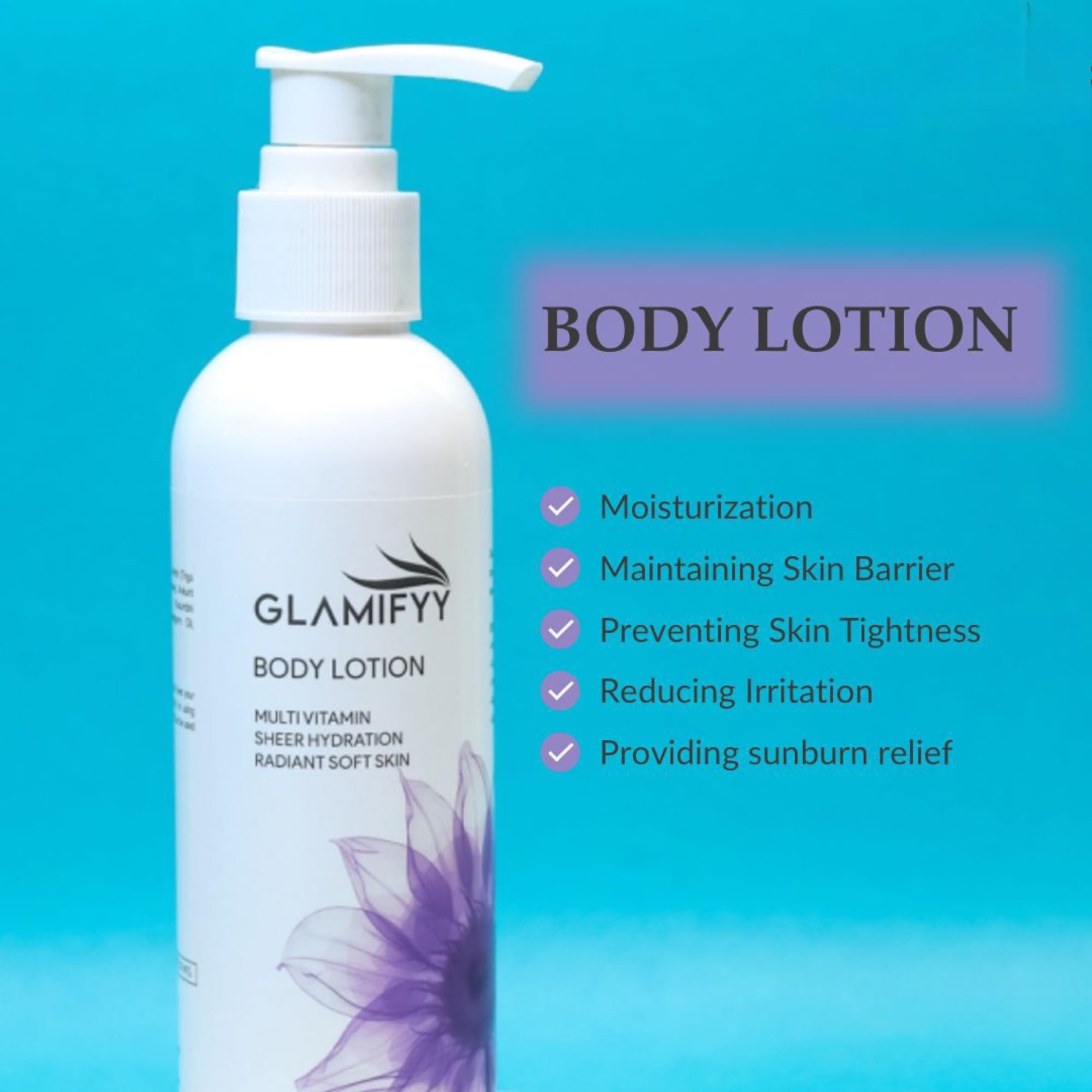 Glamifyy Multi-Vitamin Sheer Hydration Body Lotion for Radiant Soft Skin - 200ml | Lightweight Moisturizer for Dry Skin, Daily Hydration & Glowing Complexion | Perfect for Morning & Night Skincare Routine