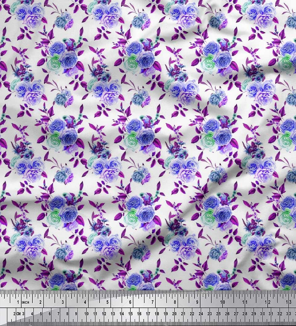 Soimoi 100% Cotton Canvas Fabric by The Yard - 42 Inch Wide - Purple Printed Floral Pattern with Roses, Leaves & Denmark Rose Flowers - Perfect for DIY Crafts, Home Decor, Sewing Projects, Upholstery & Quilting