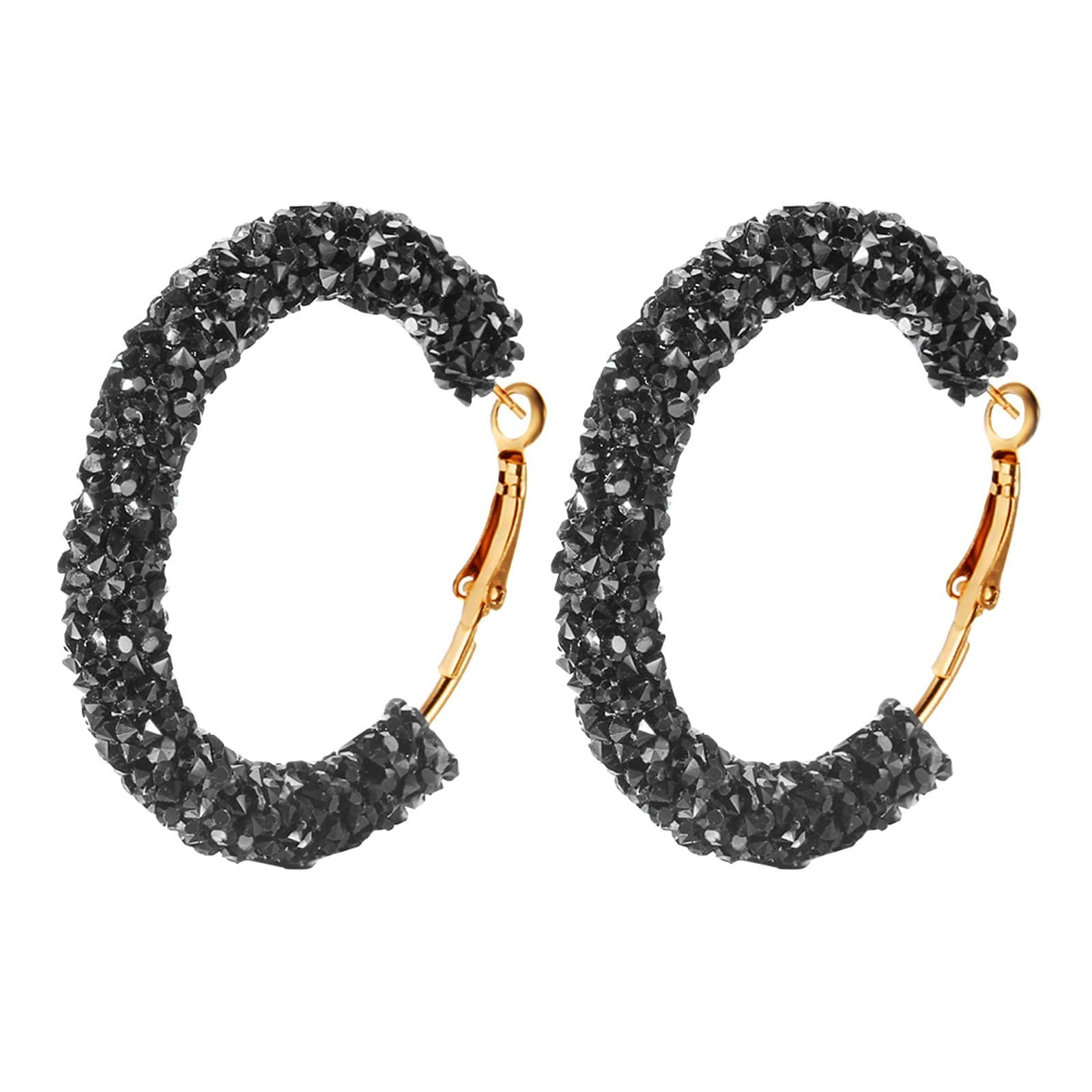 Stylish Punk Crystal Hoop Earrings for Women - Large Retro Black & White Fashion Earrings with Shiny Finish | Perfect for Parties, Night Out & Gothic Style