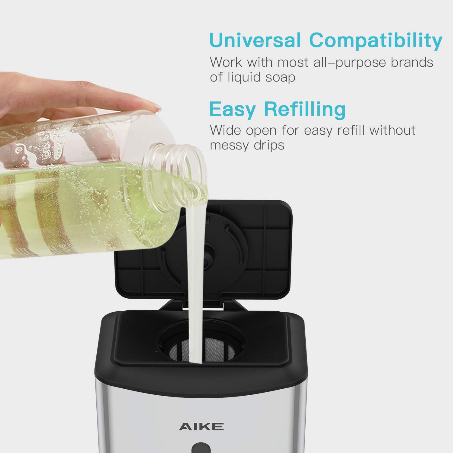 AIKE Commercial Hand Dryer and Automatic Soap Dispenser Combo (AK2812 & AK1206) - Polished Stainless Steel for Restrooms, Kitchens, and Public Spaces