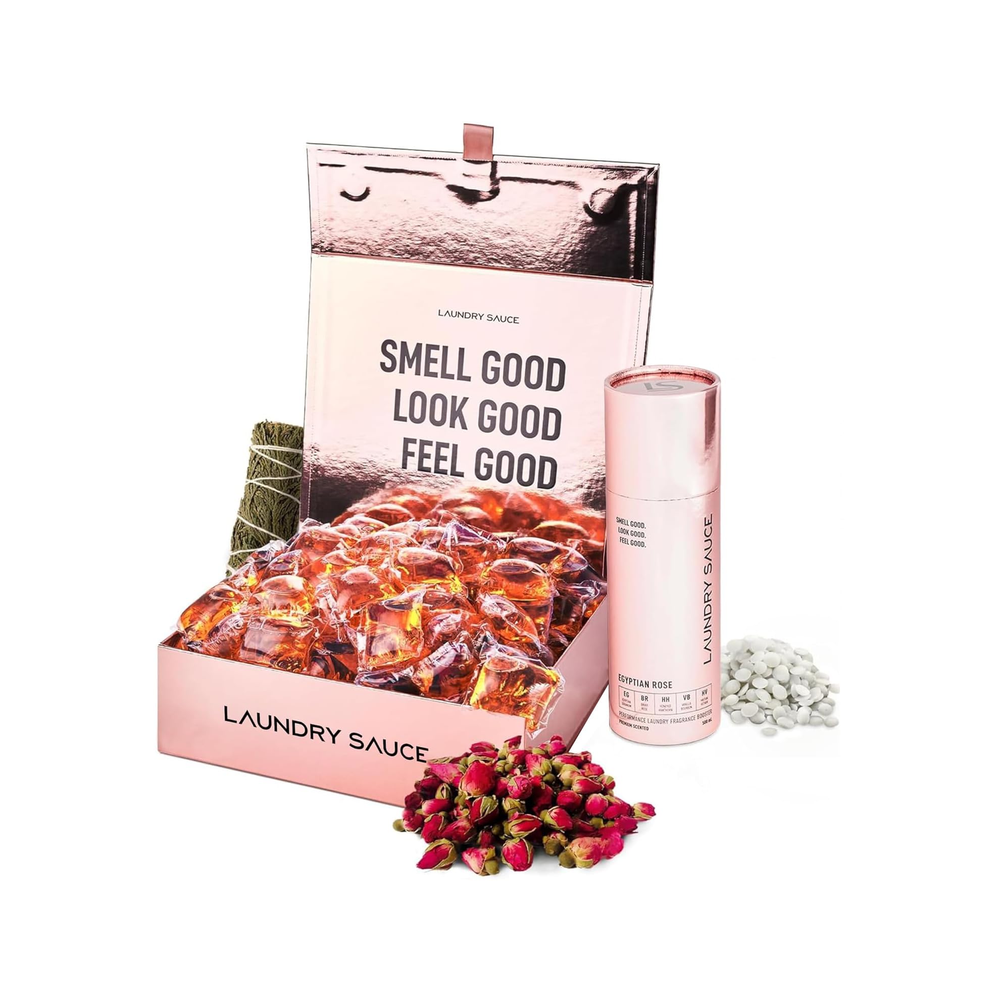 Premium Luxury Scented Laundry Detergent Pods & Scent Booster Bundle - Egyptian Rose Fragrance | HE Compatible, Dye-Free Washing Pods for Soft, Fresh-Smelling Clothes | Perfect for Daily Laundry, Travel & Sensitive Skin Care
