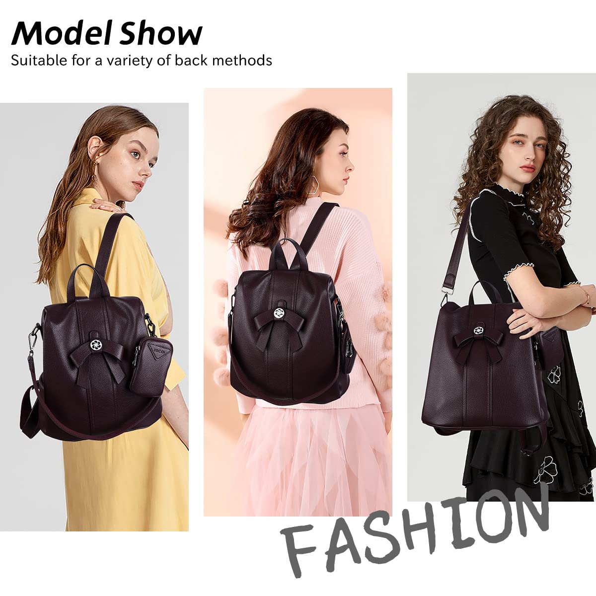 ZOCAI Women's Fashion Backpack Purse - PU Leather Anti-Theft Shoulder Bag & Satchel Daypack for Work, Travel & Daily Use