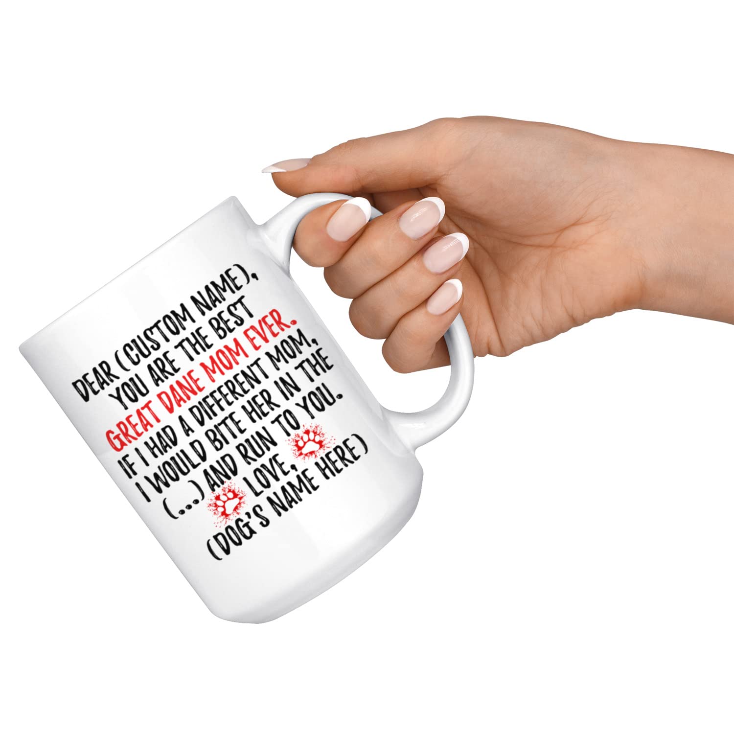Personalized Great Dane Dog Mom Mug - 15 oz Ceramic Coffee Cup for Women, Dog Lovers & Pet Owners - Perfect Gift for Great Dane Owners, Dog Moms & Dog Lovers - Ideal for Coffee, Tea & Hot Drinks at Home or Office