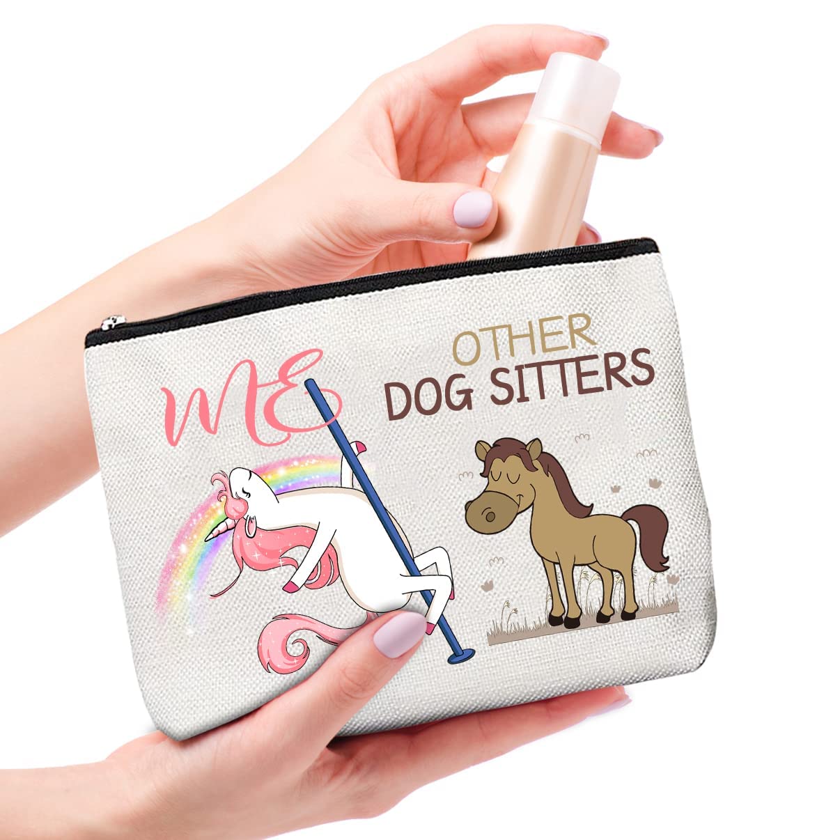 Dog Sitter Gift Set - Cute Zipper Makeup Bag, Travel Toiletry Pouch & Compact Mirror | Perfect Thank You Gift for Pet Caregivers | Great for Dog Walking, Pet Sitting & Grooming Professionals
