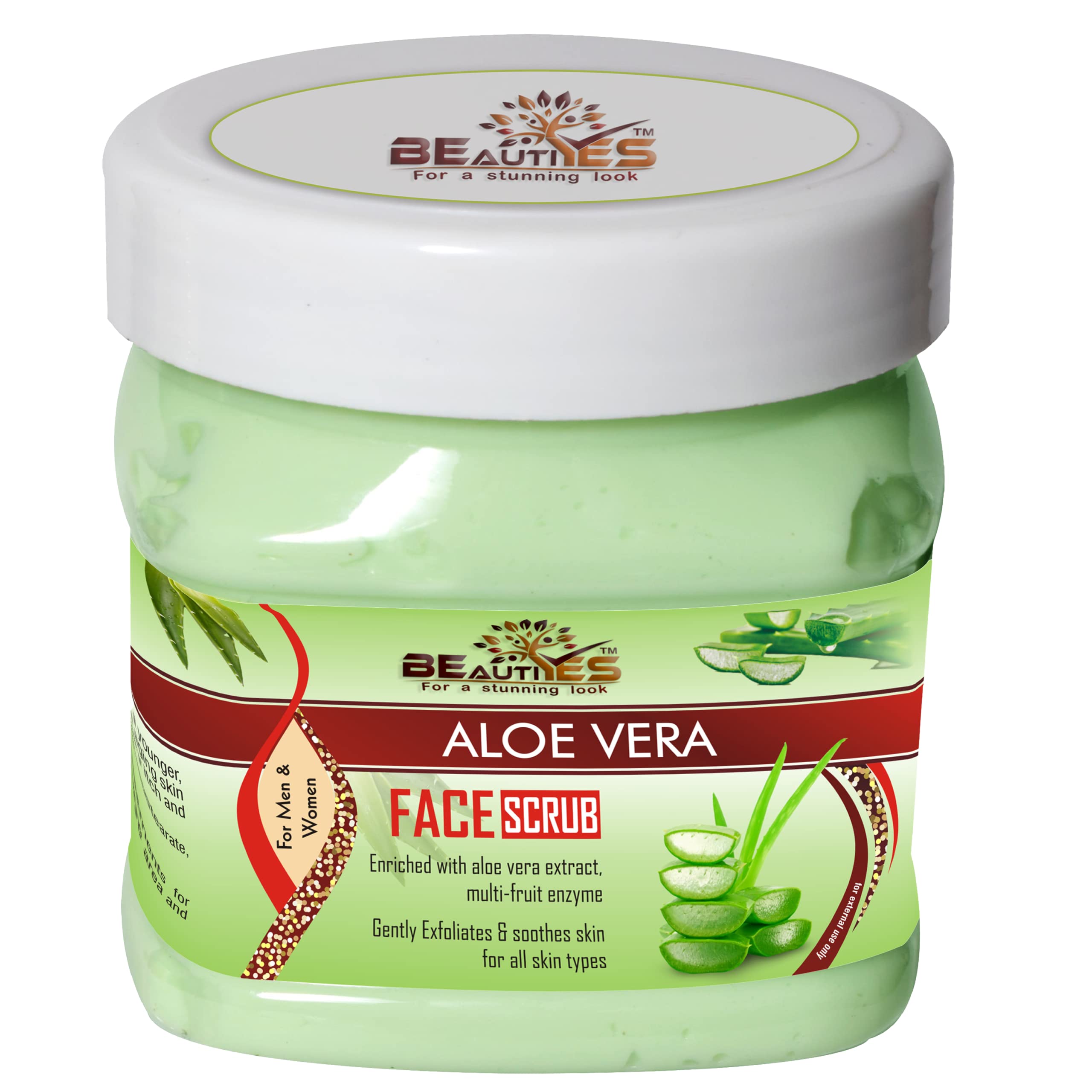 BeautiYes Aloe Vera Face Cream & Scrub Set (450gm Each) - Gentle Exfoliation & Soothing Moisturizer for All Skin Types with Aloe Vera Extract & Fruit Enzymes | Daily Skincare Routine for Hydrated, Glowing Skin