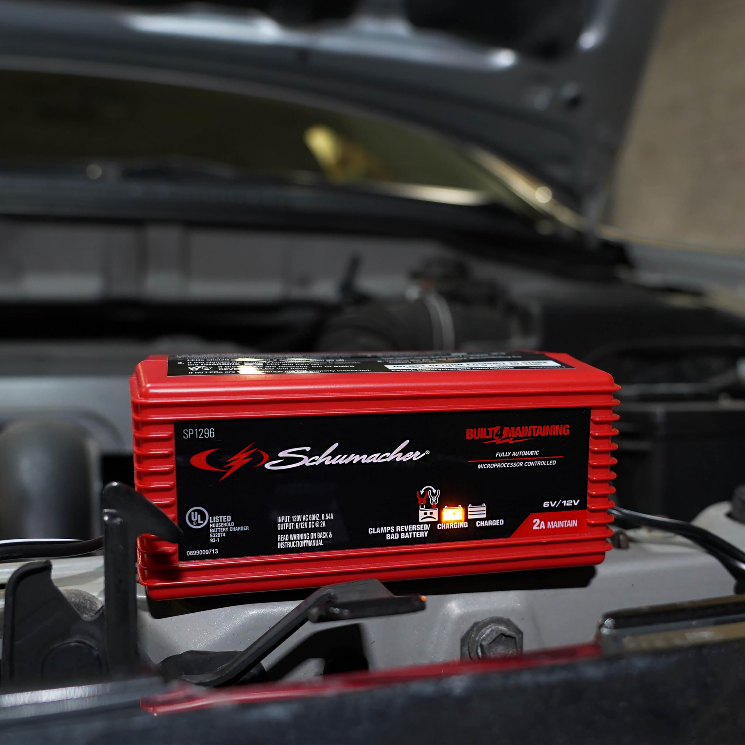 Schumacher SP1296 3-in-1 Fully Automatic 2A Battery Charger & Maintainer - 6V/12V for Motorcycle, ATV, Car, Marine Batteries - Ideal for Winter Storage & Seasonal Vehicle Maintenance