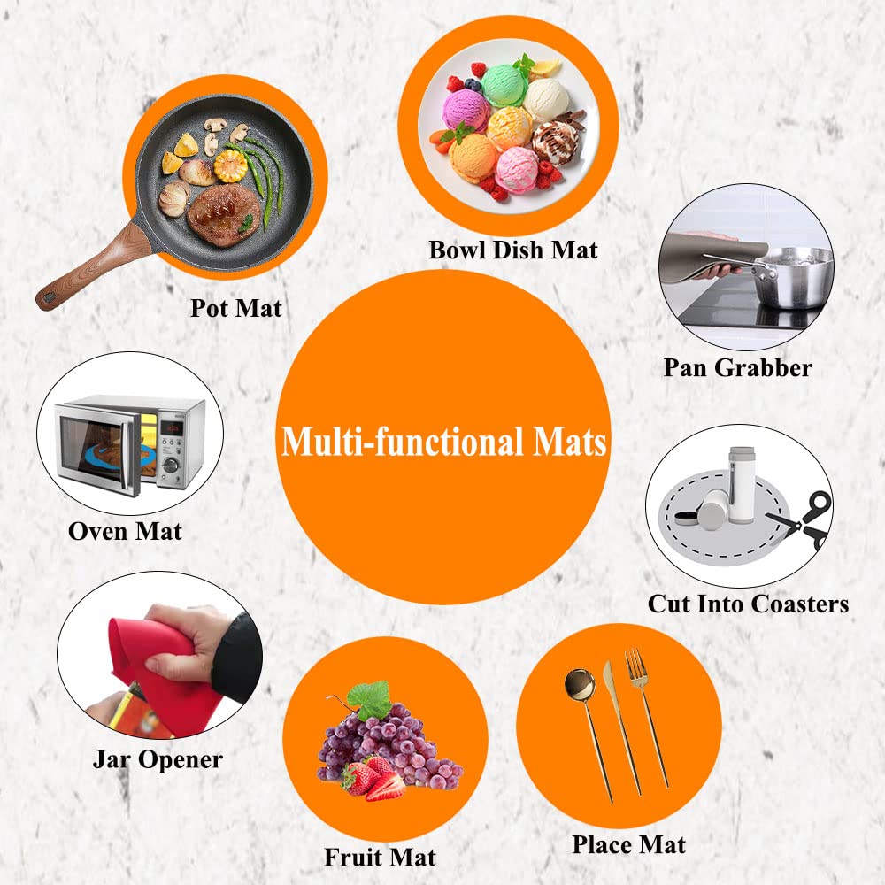 BPA-Free Silicone Microwave Mat - 12 Inch Heat-Resistant Splatter Guard & Hot Pad (475°F) | Food Grade Safe, Dishwasher Safe for Easy Cleaning | Perfect for Cooking, Baking & Protecting Countertops (Orange)