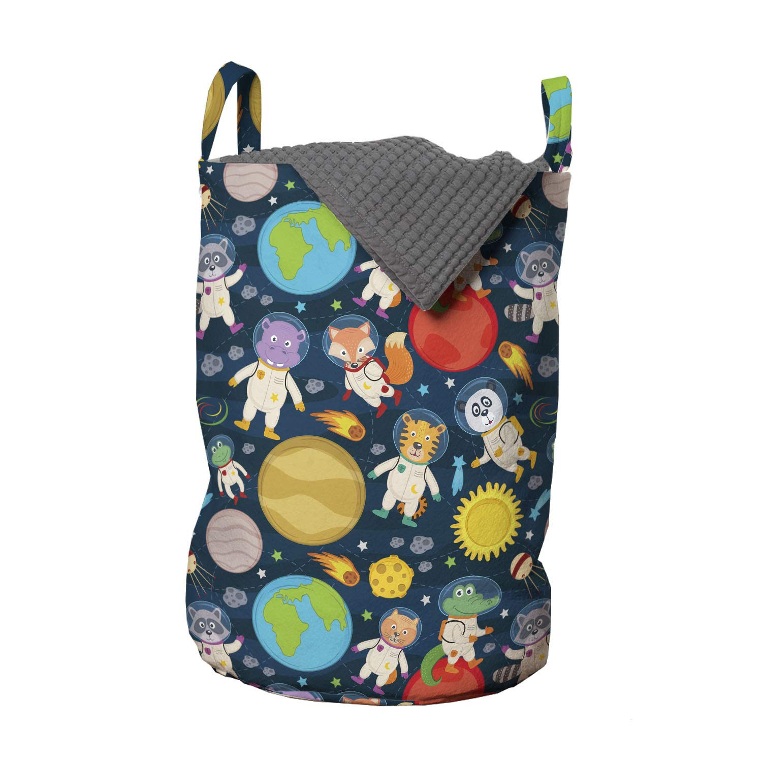 Ambesonne Space Themed Laundry Bag - Funny Astronauts & Planets Design, 13