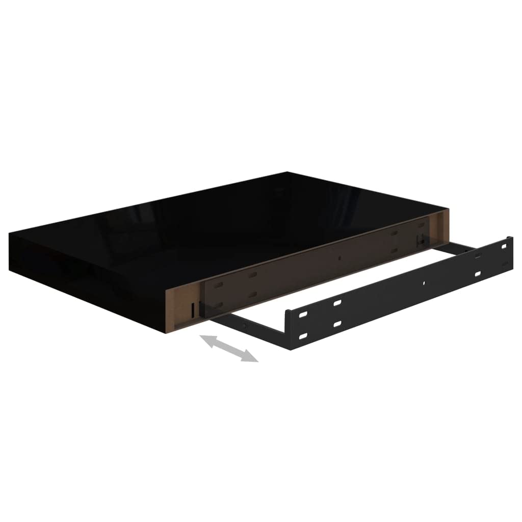 CHARMMA Floating Shelves Set of 4 - 15.7x9.1x1.5 Inch Wall Mounted Shelves for Home Decor, Rustic Wood Style MDF Shelves with High Gloss Black Finish - Perfect for Bedroom, Bathroom, Living Room, Kitchen & Laundry Room Storage & Display