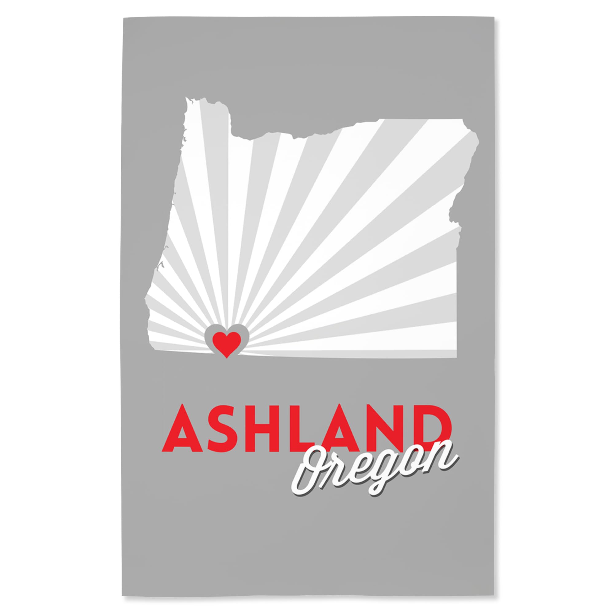 Lantern Press 16x24 Inch Giclee Art Print - Ashland Oregon Landscape with Red Heart Design | Wall Decor for Living Room, Bedroom & Office
