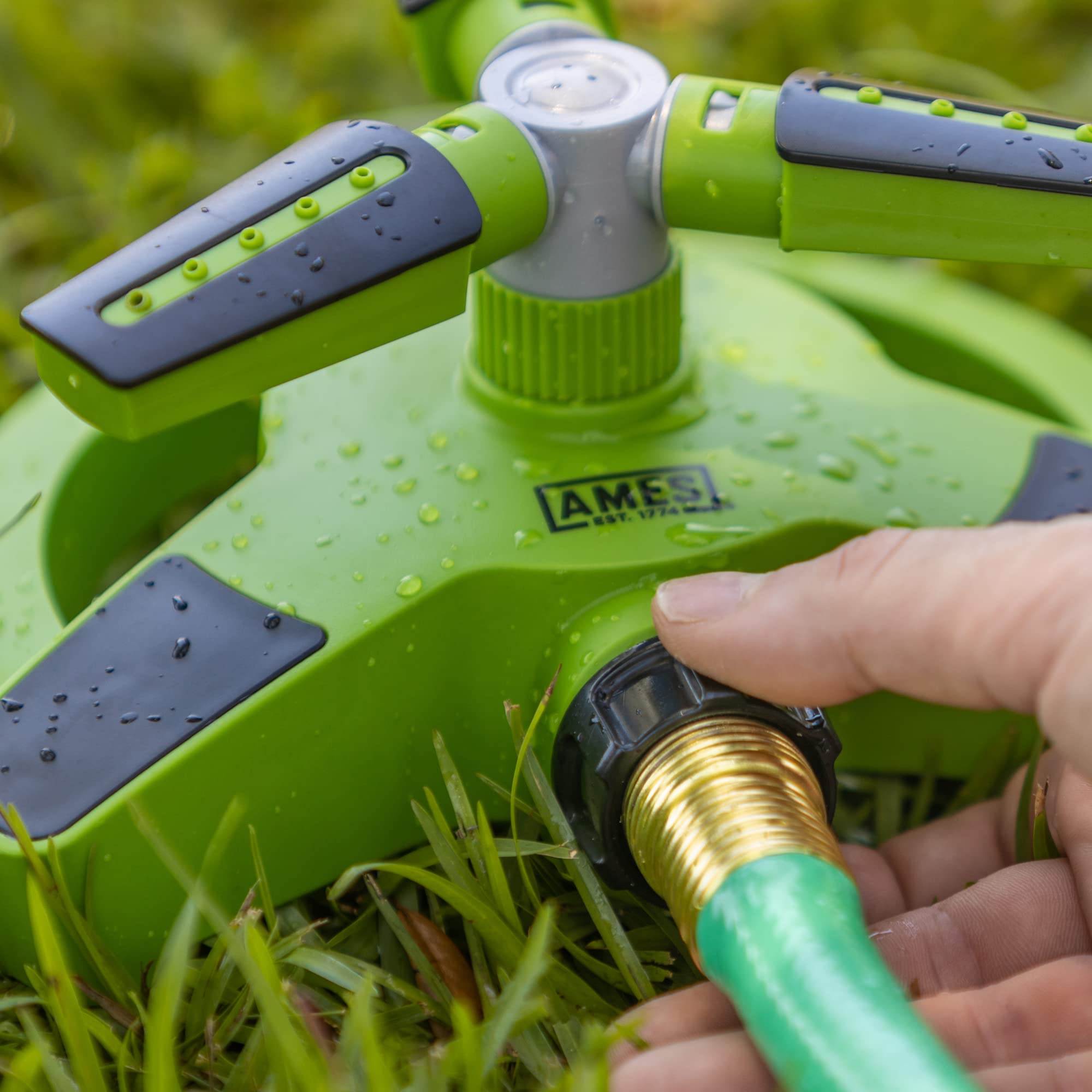 AMES 3-Piece Sprinkler Set with 2 Pulsating Spike & 1 3-Arm Rotating Sprinkler - 360° Adjustable Lawn Watering System for Garden, Yard | Easy Hose Connection | Perfect for Grass, Flower Beds & Landscaping