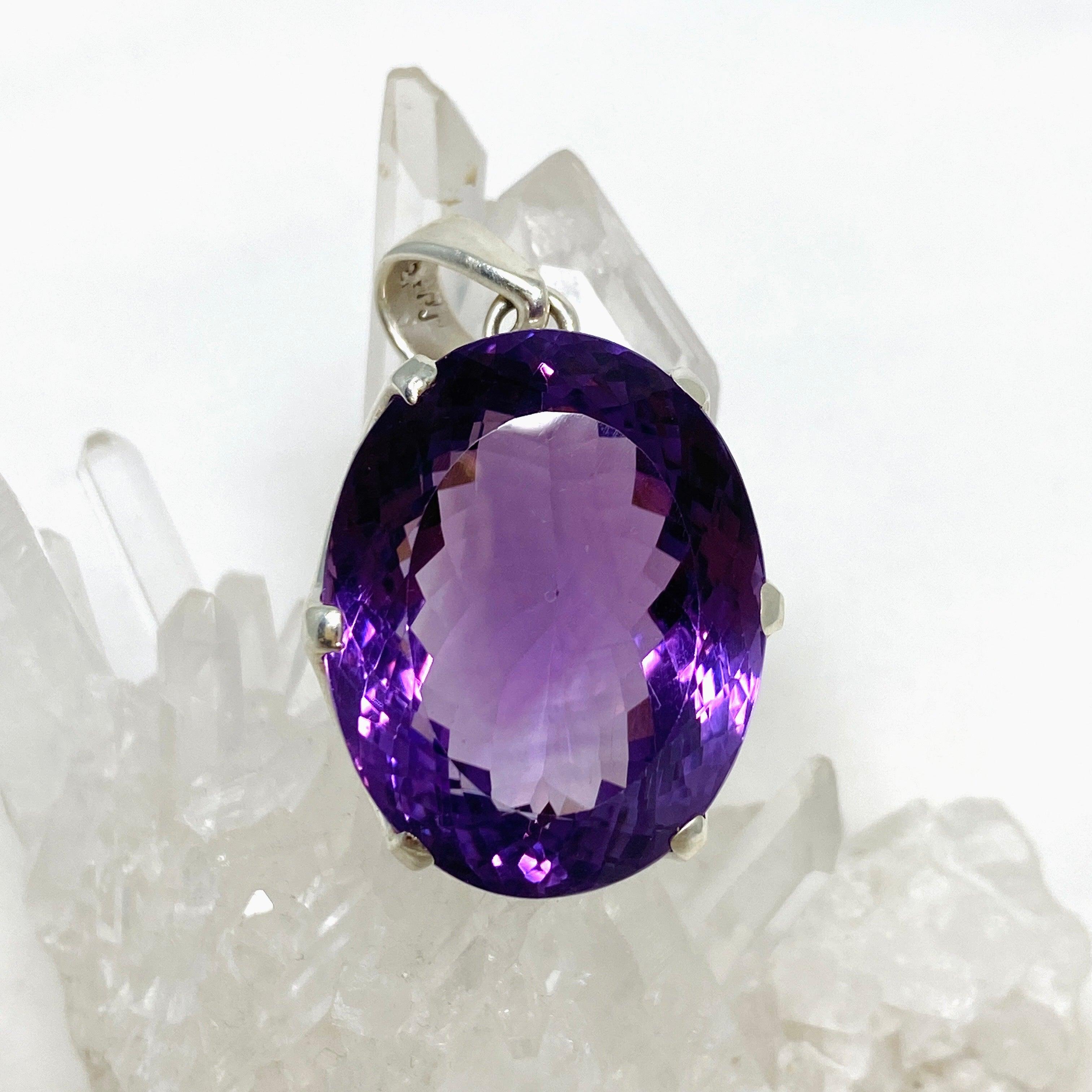 Natural Amethyst Faceted Oval Pendant Necklace for Women - Elegant Purple Gemstone Jewelry Gift for Birthday, Anniversary & Special Occasions