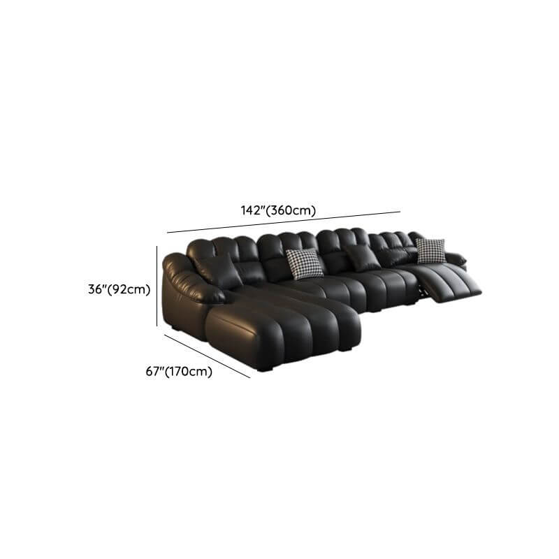 L Shape Sofa Chaise with USB Port - Modern Black Upholstery 4-Piece Sectional Set - Left-Facing Chaise Lounge with Sloped Arms - Perfect for Living Room, Home Theater & Small Spaces