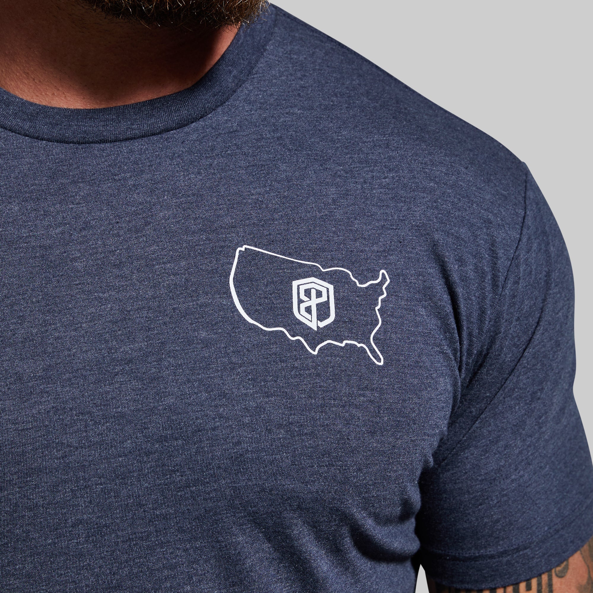 Home of the Brave T-Shirt - Heather Navy Cotton Tee for Men | Patriotic American Flag Apparel - Perfect for 4th of July, Veterans Day & Casual Wear