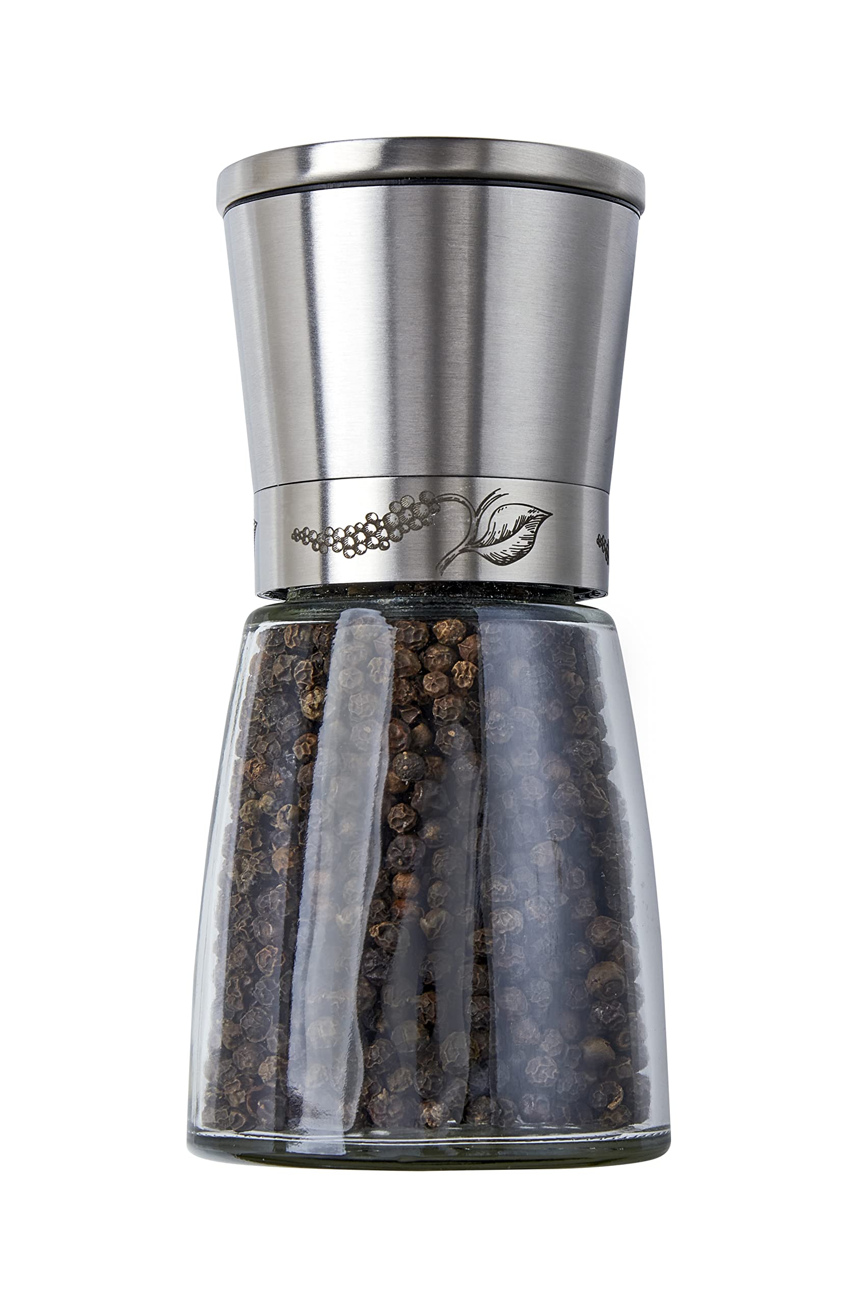 Premium Adjustable Ceramic Spice Grinder - Manual Pepper & Salt Mill with Glass Body & Stainless Steel - Easy Fill, Use & Clean - 6oz Capacity - Perfect for Kitchen, Dining Table & Gourmet Cooking