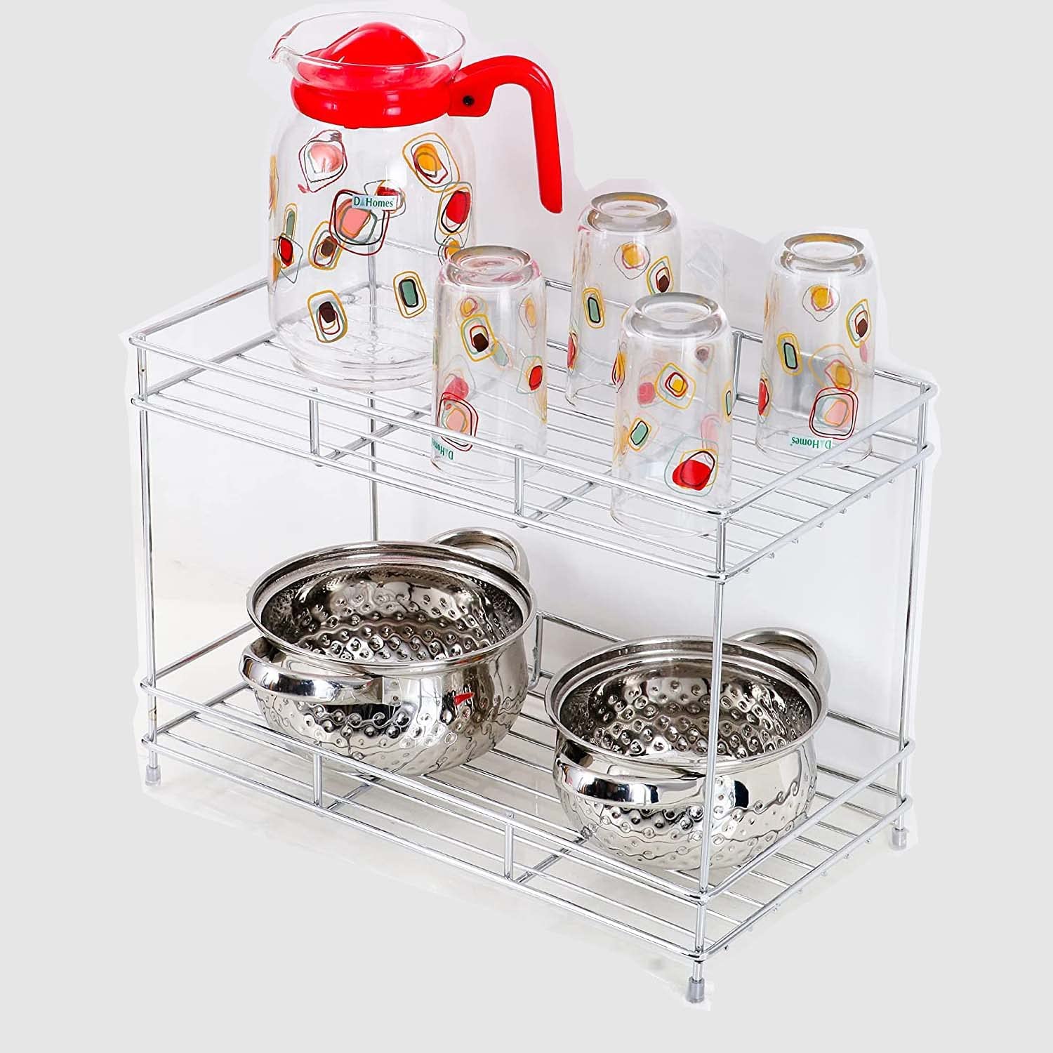 Zepdos 2-Tier Metal Kitchen Storage Rack - Space Saving Organizer for Countertop, Cabinet & Dresser | Multi-Purpose Shelf Stand for Spices, Utensils & Pantry Items | Perfect for Small Kitchen Organization