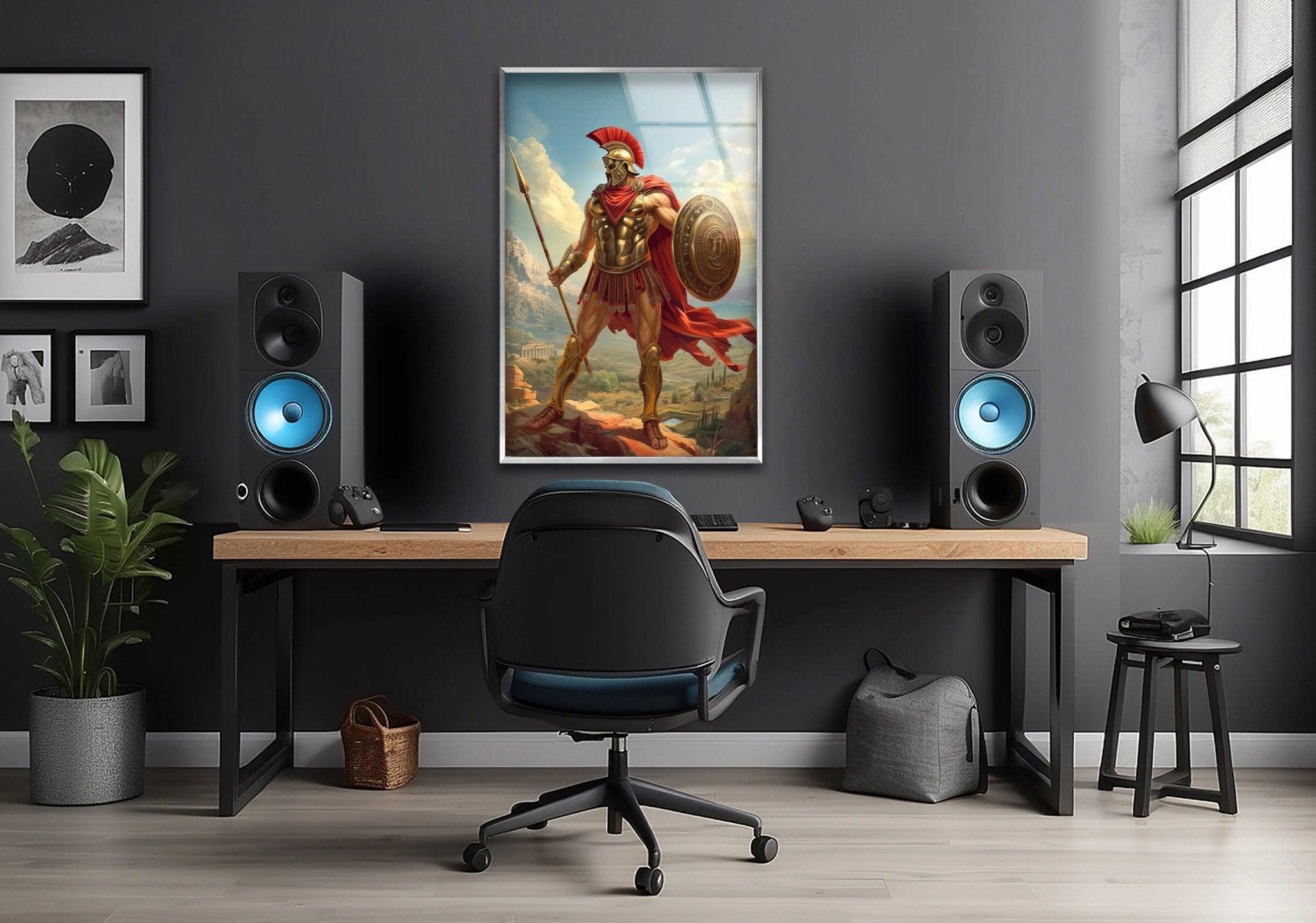 Ancient Gladiator Glass Wall Art - Handmade Roman Warrior Mosaic for Home & Office Decor - Perfect for Living Room, Bedroom, or Office Wall Display