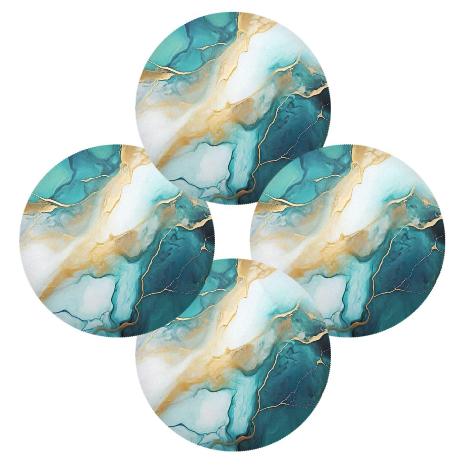 ATTX Round Placemats Set of 4 - Marble Design Non-Slip Dining Table Mats for Kitchen & Restaurant - Perfect for Dinner Parties, Family Meals and Home Decor