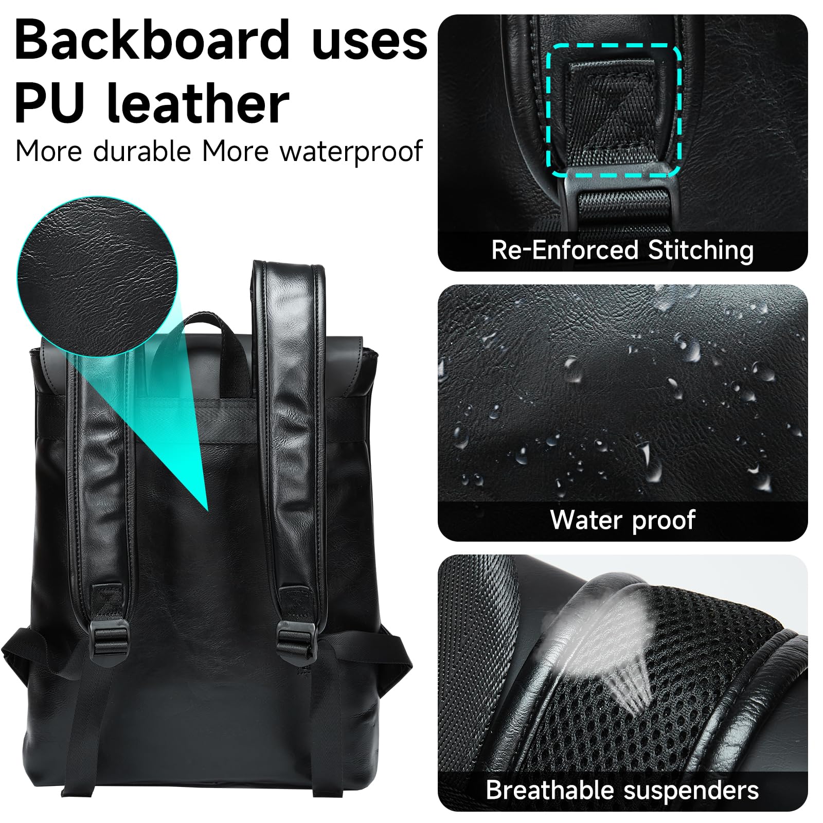 Premium Waterproof Leather Laptop Backpack for Men - Fits 14