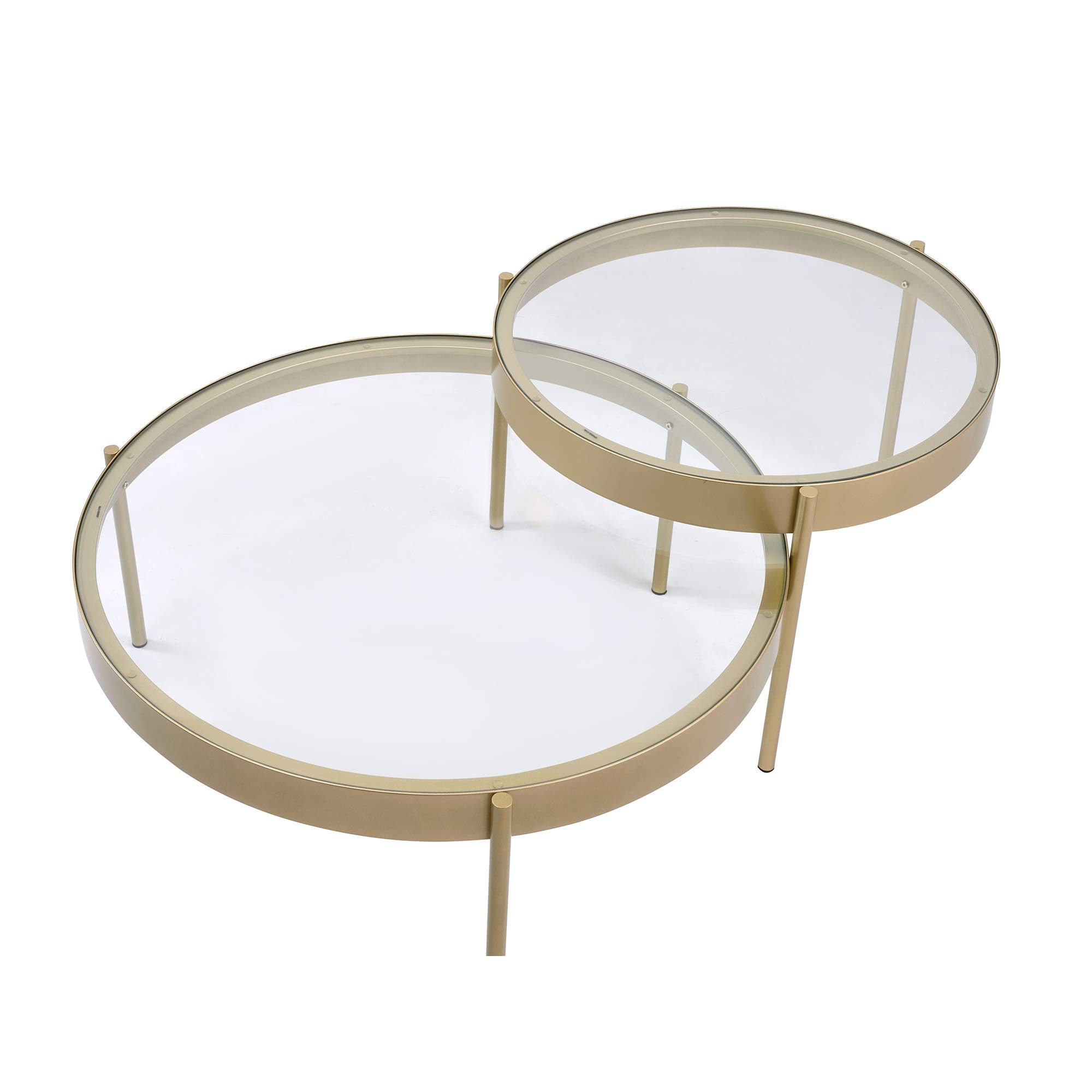 Benjara Modern Round Nesting Coffee Tables - Set of 2 Gold Metal & Glass End Tables for Living Room, Bedroom, or Office - Space-Saving Contemporary Side Tables with Clear Tempered Glass Tops