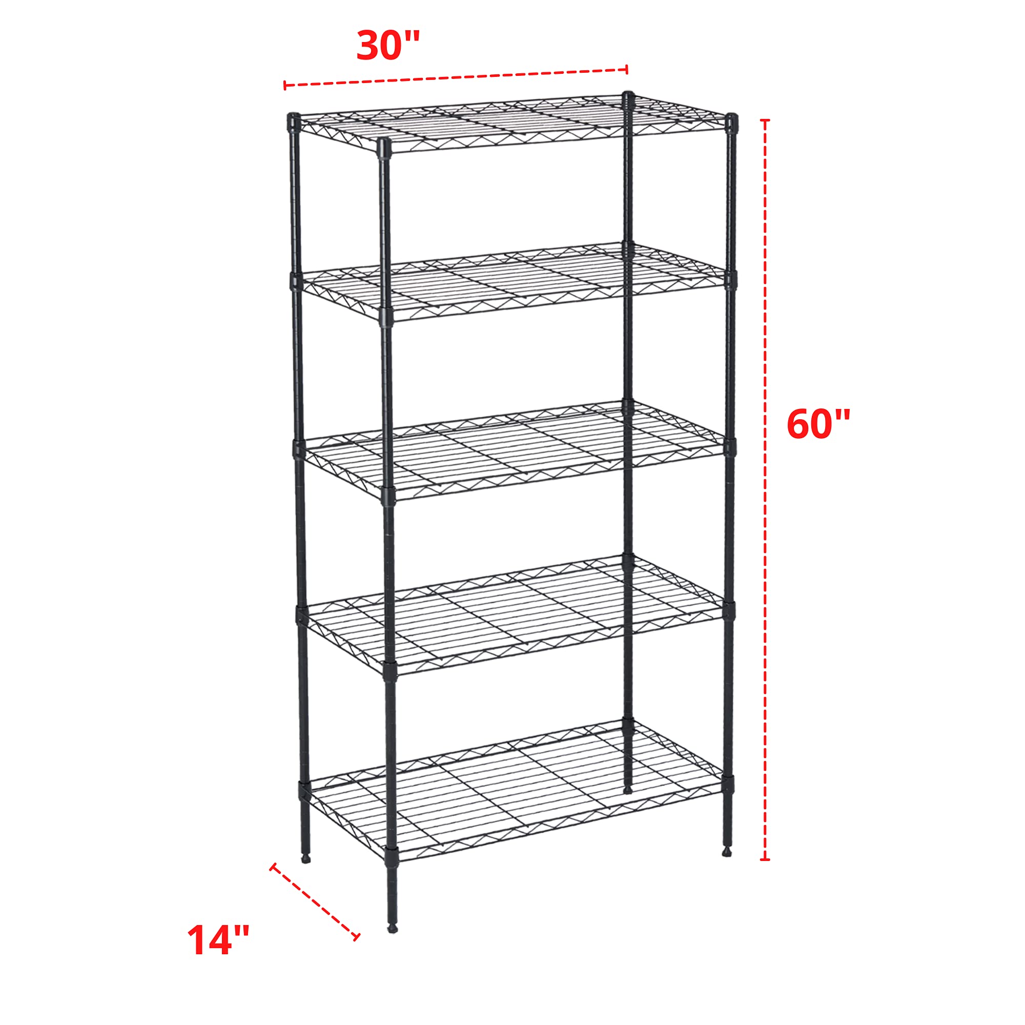 5-Tier Heavy Duty Metal Wire Shelving Unit - 14