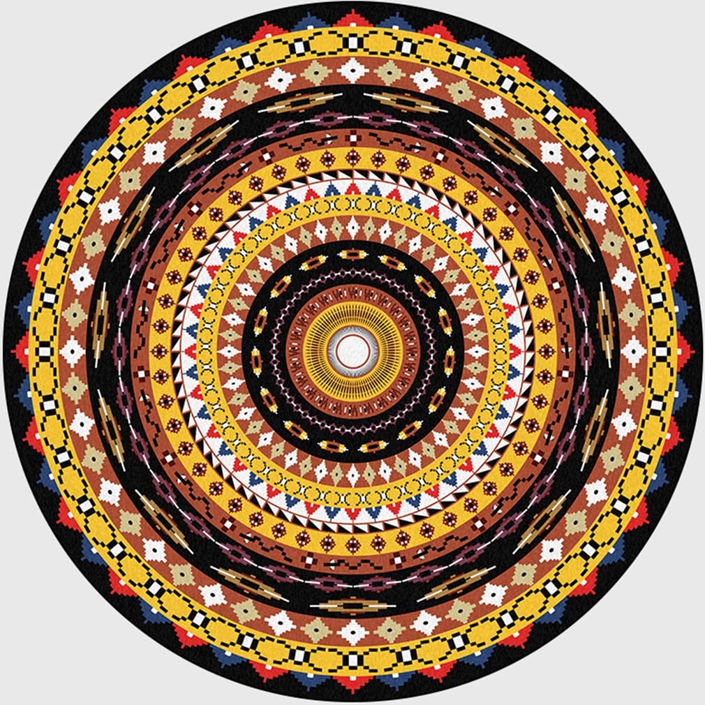 Bohemian Round Area Rug 4.6'x4.6' - Geometric Mandala Floral Design Non-Slip Non-Shedding Indoor/Outdoor Carpet for Bedroom, Living Room, Kitchen & Home Decor - Perfect for Boho Chic Spaces, Yoga Studios and Cozy Reading Nooks