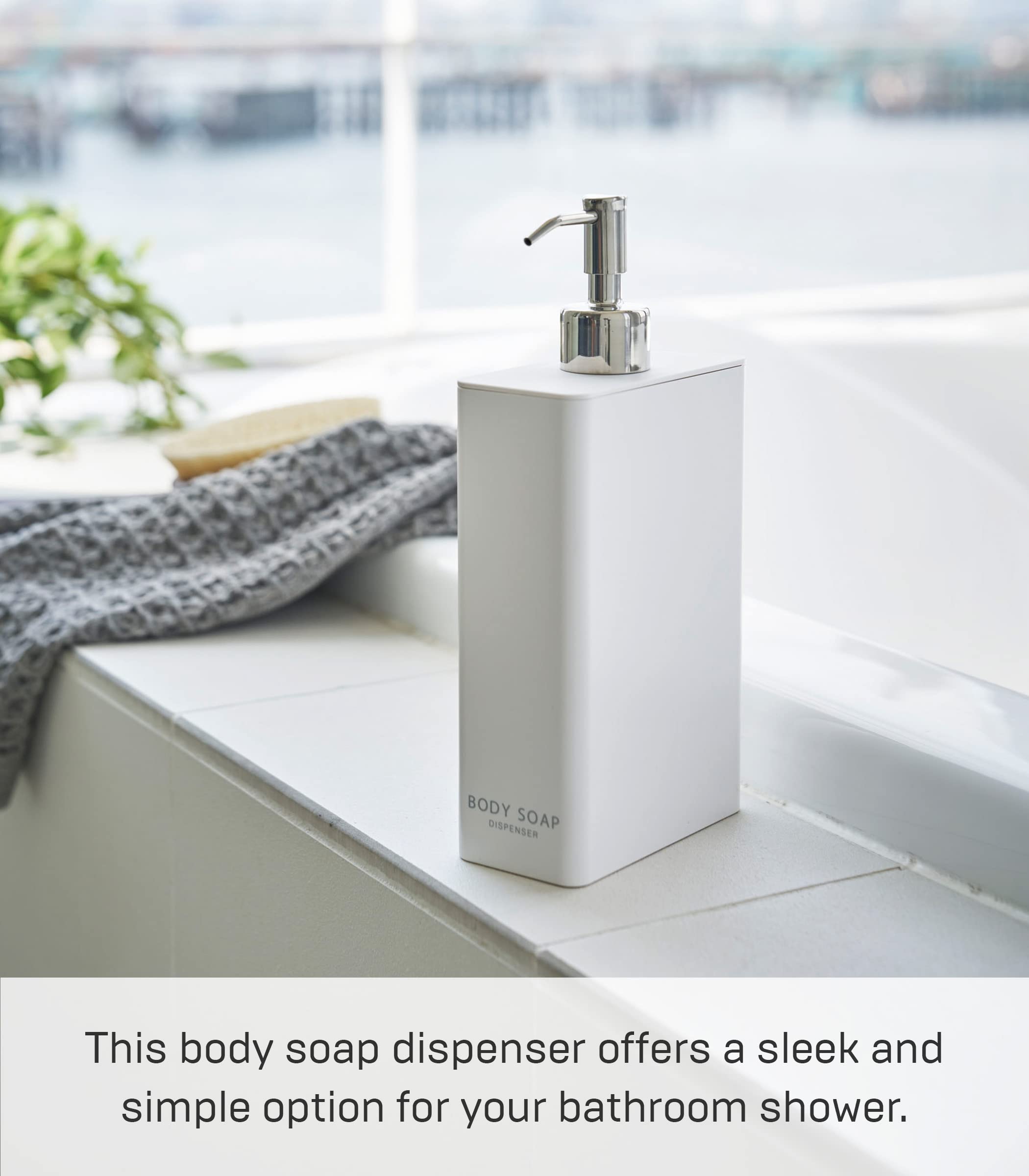 Yamazaki Tower White Rectangular Soap Dispenser for Bathroom & Kitchen - Hands-Free Liquid Soap Holder for Modern Home Decor