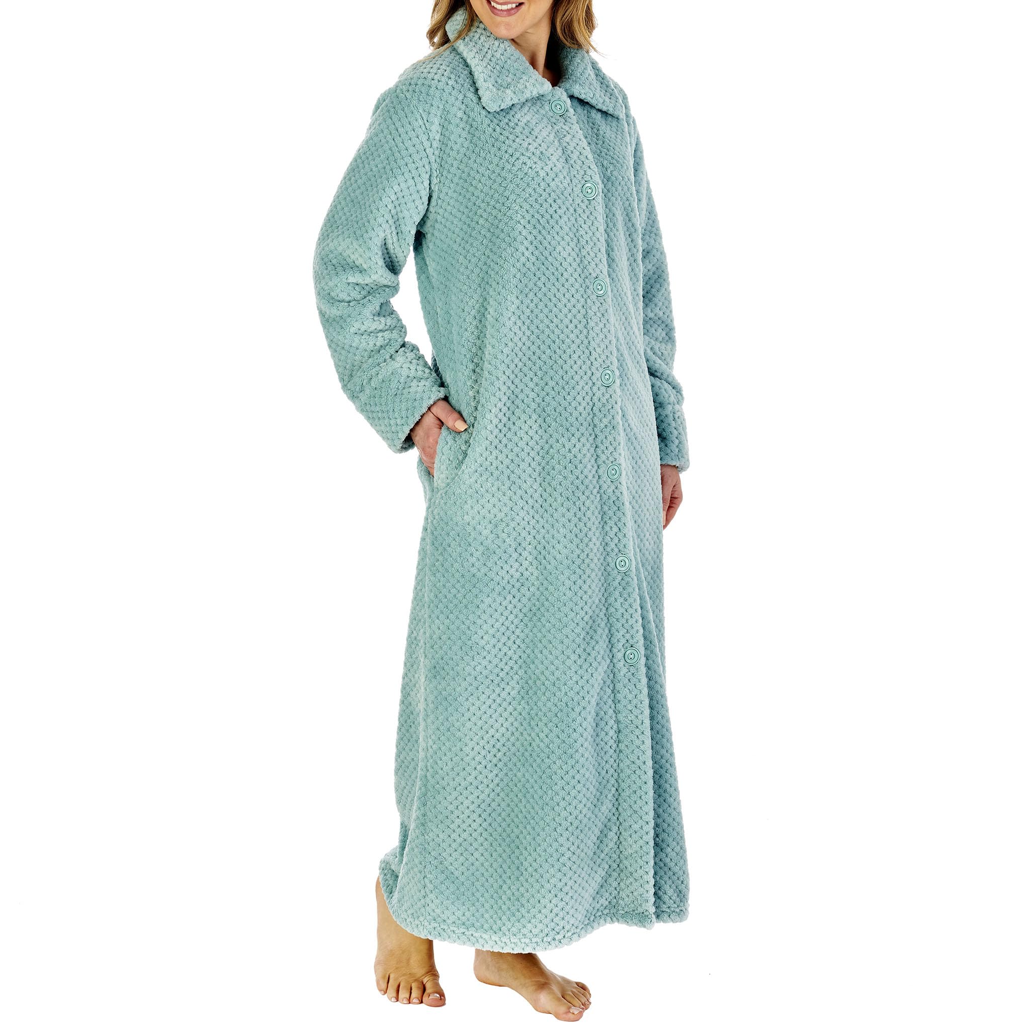 Women's Waffle Fleece Robe with Large Buttons - Slenderella House Coat Dressing Gown for Lounge & Sleepwear - Soft Comfortable Bathrobe for Relaxing at Home