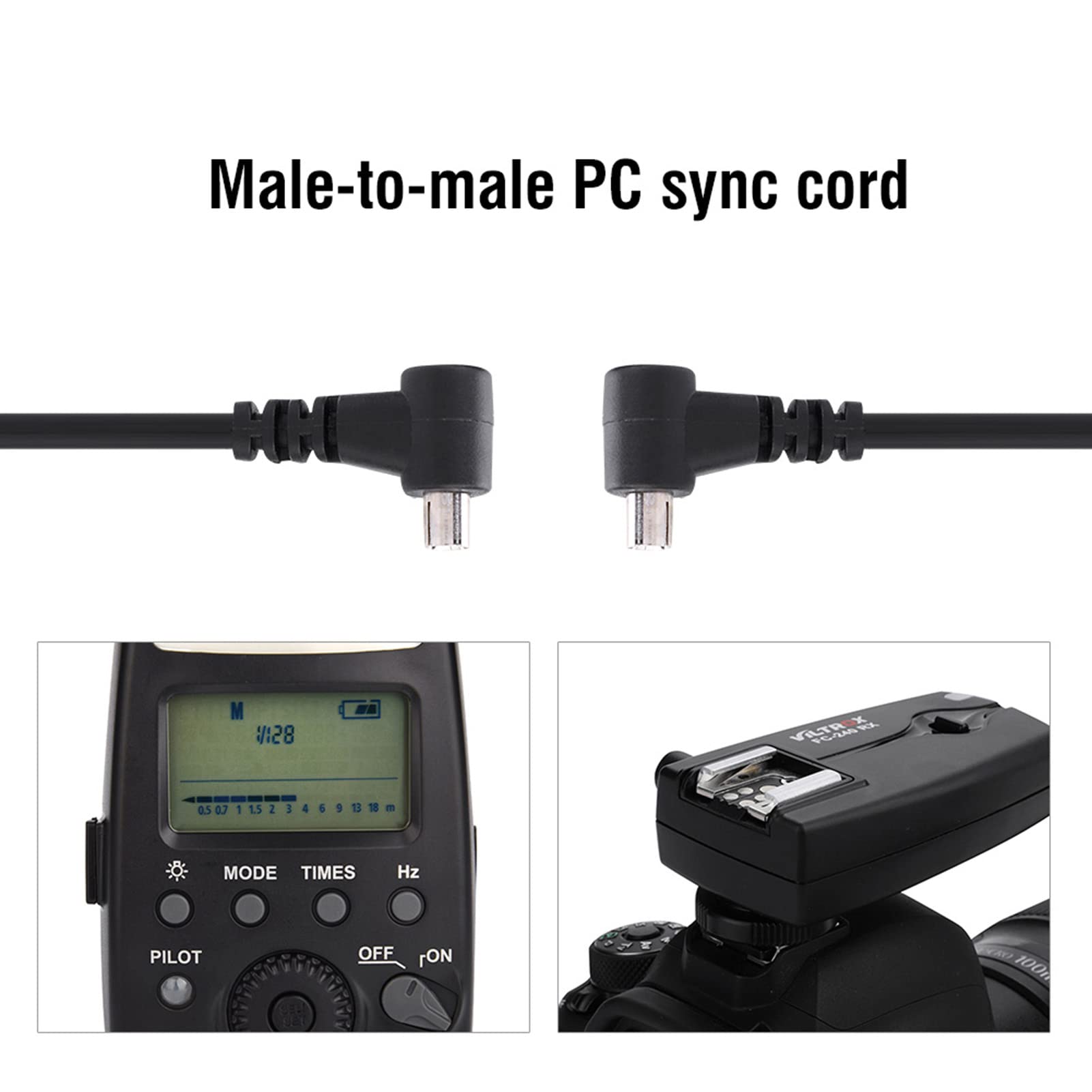 Acouto 30cm Flash Sync Cable - Male to Male PC Connection Cord for Camera & Flashlight - Perfect for Studio Photography & Off-Camera Flash Setup