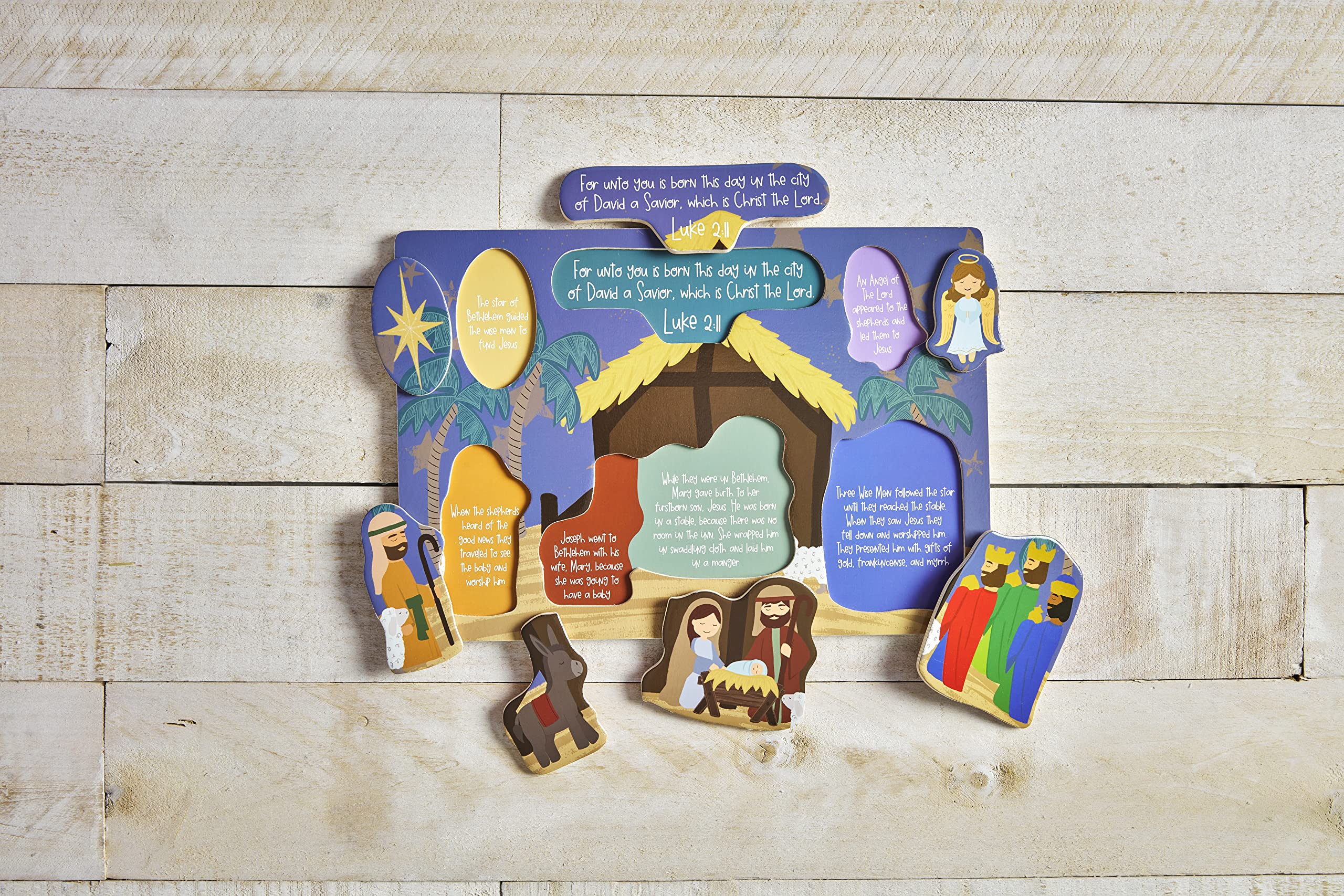 Mud Pie Kids The Nativity Story Wooden Puzzle - Christmas Nativity Scene Wood Puzzle for Toddlers & Children - Holiday Family Activity & Christian Gift Idea
