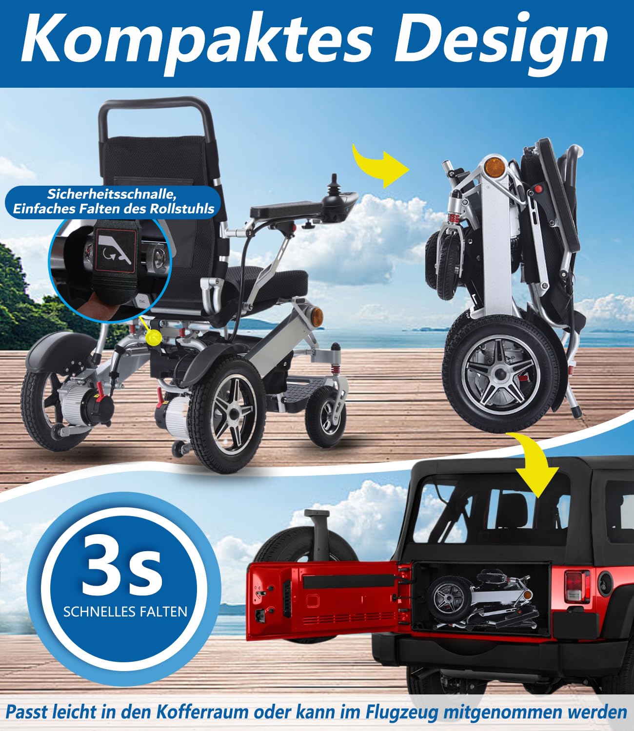 Broobey Lightweight Electric Wheelchair for Adults & Seniors - 150kg Weight Capacity, Foldable Motorized Wheelchair with 12Ah Battery (20+ km Range) - Perfect for Indoor/Outdoor Use, Travel & Daily Mobility