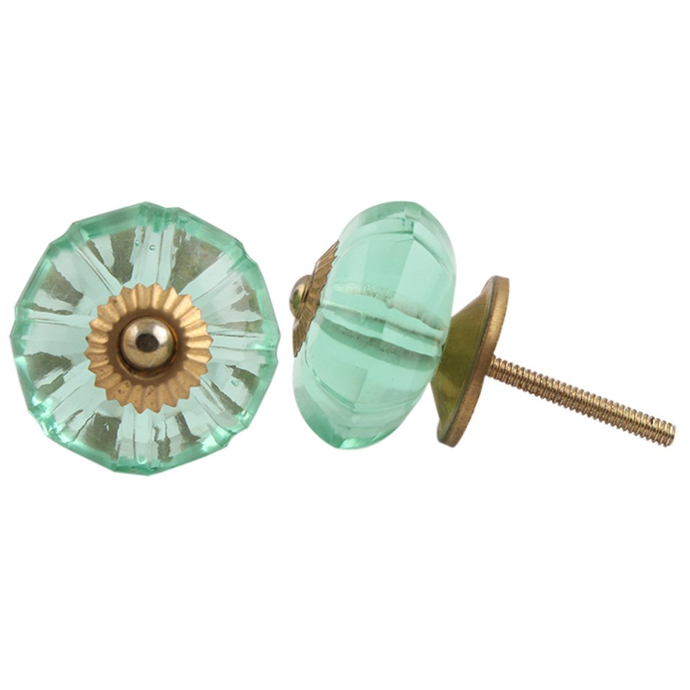 Handcrafted Vintage Indian Glass Dresser Knobs - 16-Piece Melon Marigold Flower Drawer Pulls for Kitchen Cabinets & Wardrobe Furniture - Perfect for Home Decor & DIY Furniture Upgrades