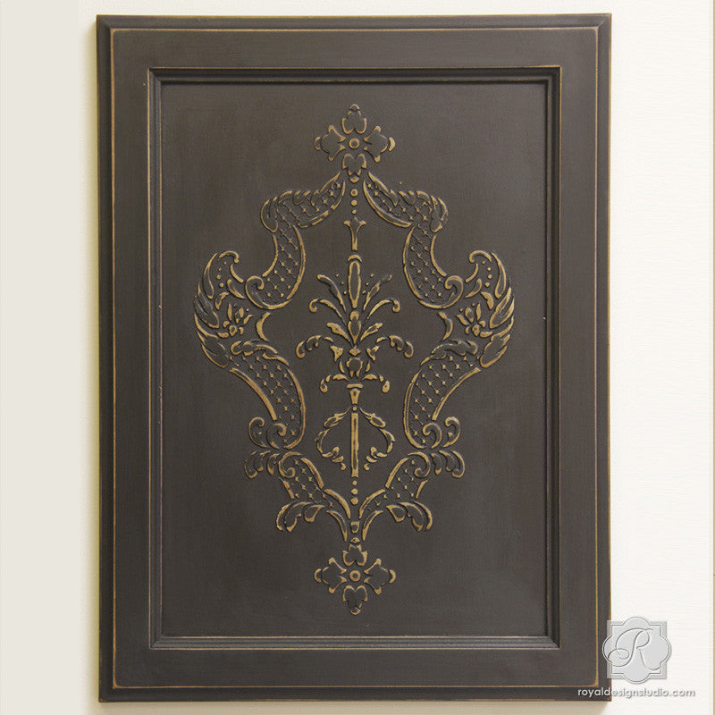 Villa Alison Woolley Damask Stencil for Furniture - DIY Home Decor, Wall Painting, Craft Projects - Reusable Template for Wood, Fabric, and Canvas