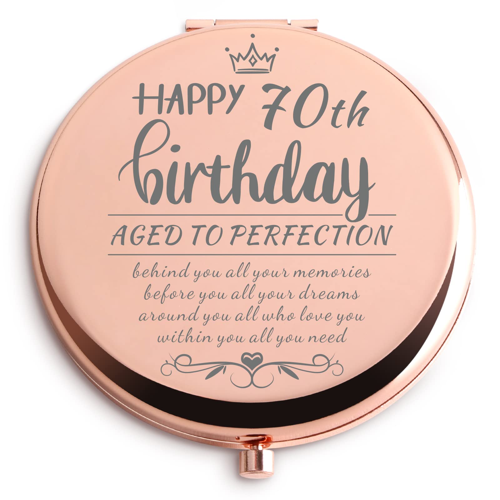 Dyukonirty Rose Gold Compact Mirror - 70th Birthday Gift for Women, Wife, Sister, Grandma, Aunt, Mom, Teacher & Boss | Travel Mirror & Unique Birthday Gift Idea for 70 Years Old | Perfect for Travel, Makeup Touch-Ups & Special Occasions