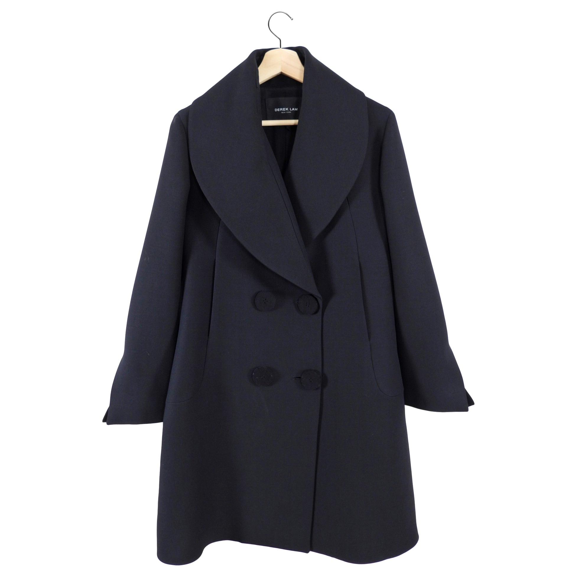 Derek Lam Women's Black Wool Coat with Felt Buttons - Size IT42 / US 6 - Elegant Winter Outerwear for Office & Formal Occasions