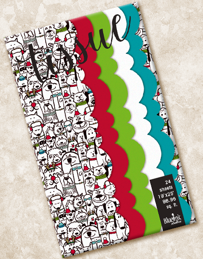Festive Dog-Themed Scalloped Tissue Paper for Gift Wrapping, Party Decorations & Holiday Crafts - Red & Green Holiday Design