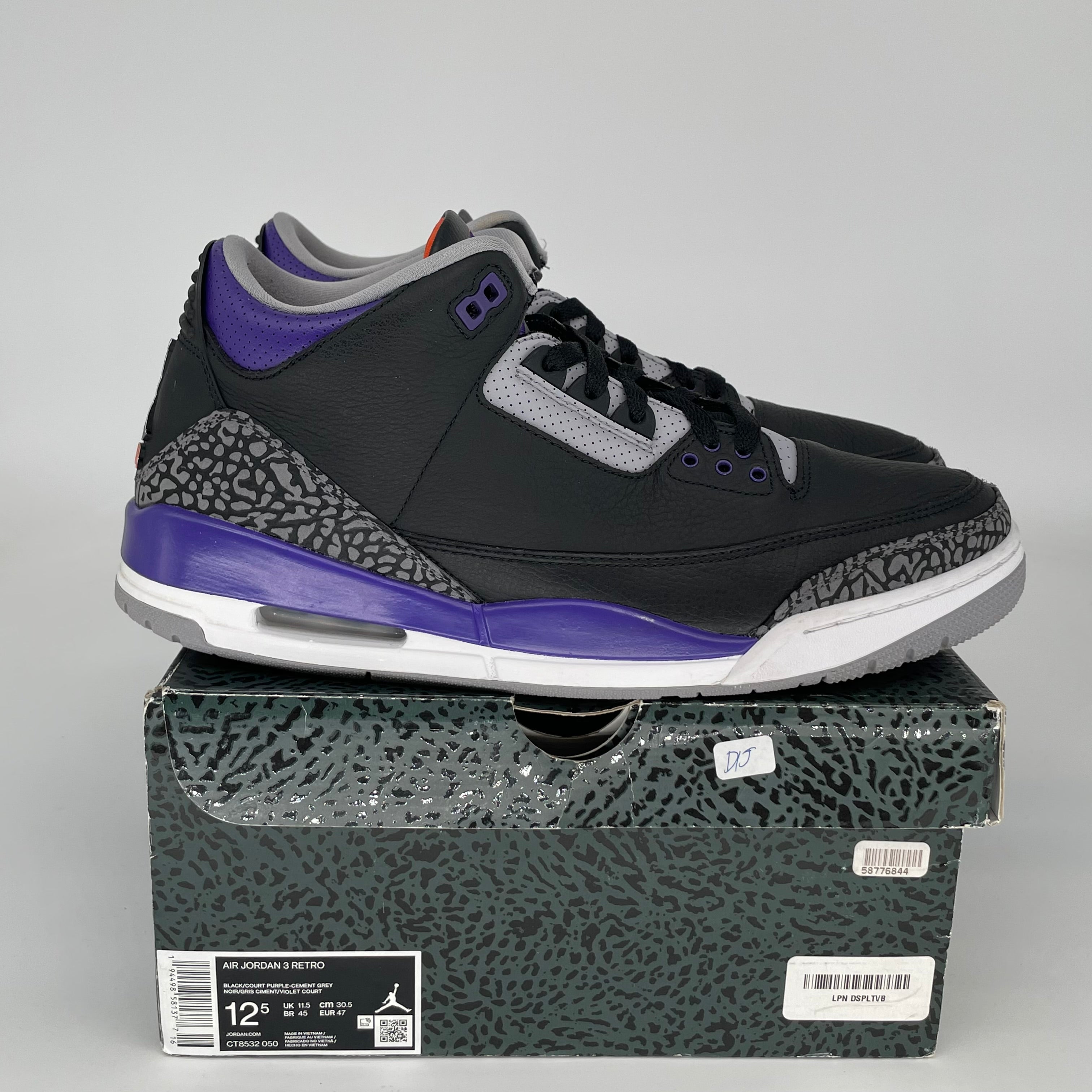 AIR JORDAN 3 Retro Court Purple Basketball Shoes Men's Size 12.5 (CT8532-050) - Perfect for Streetwear, Sneaker Collecting & Basketball Games