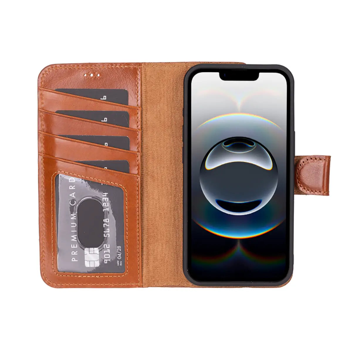 Premium Burnished Tan Leather Wallet Case for iPhone 16e - Slim Protective Phone Cover with Card Slots | Perfect for Everyday Use, Travel & Business (iPhone 16e Case)