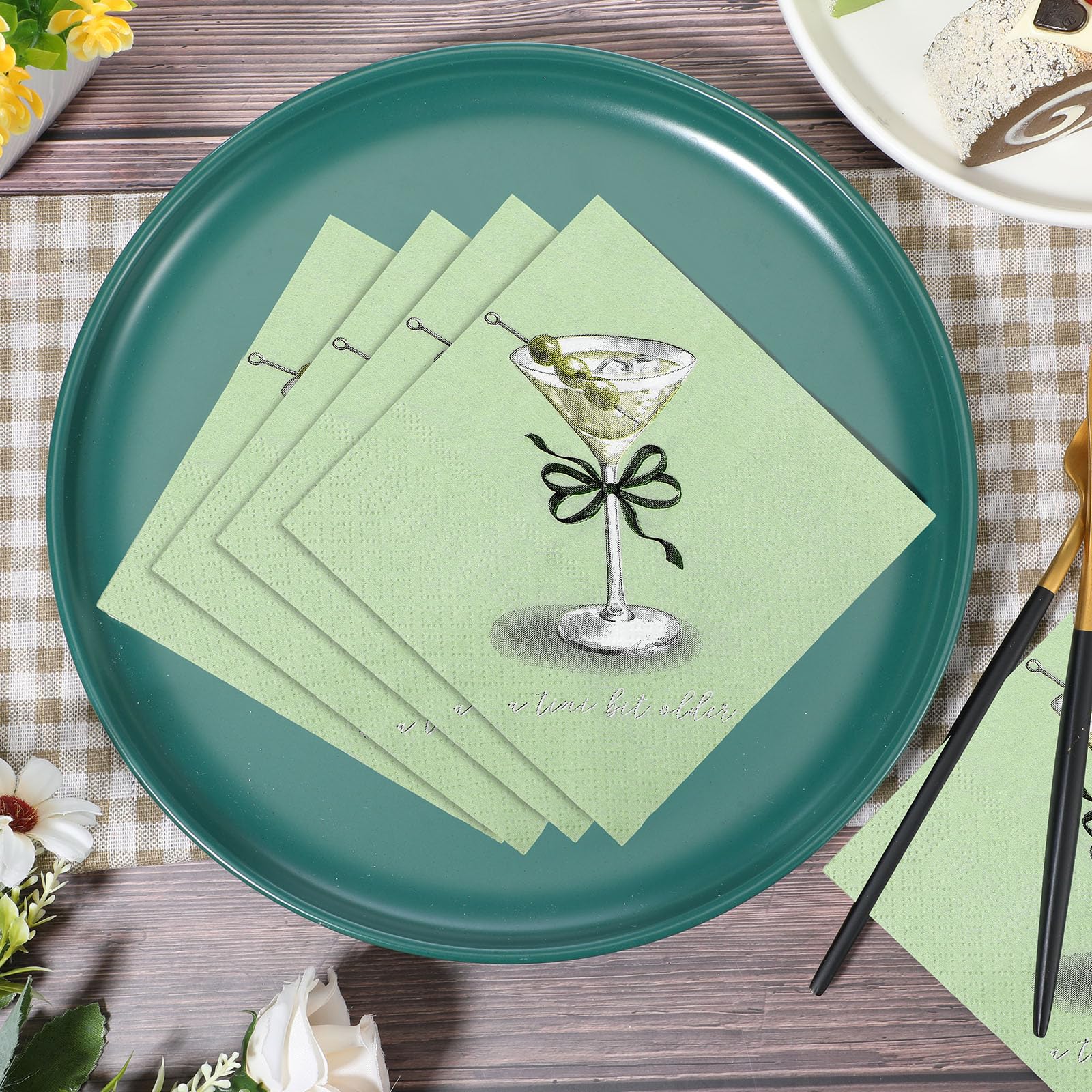 50-Pack Green Martini Cocktail Napkins - 2-Ply Disposable Party Supplies for Bachelorette, Birthday & Spring Decorations - Trendy Barware for Themed Parties & Celebrations