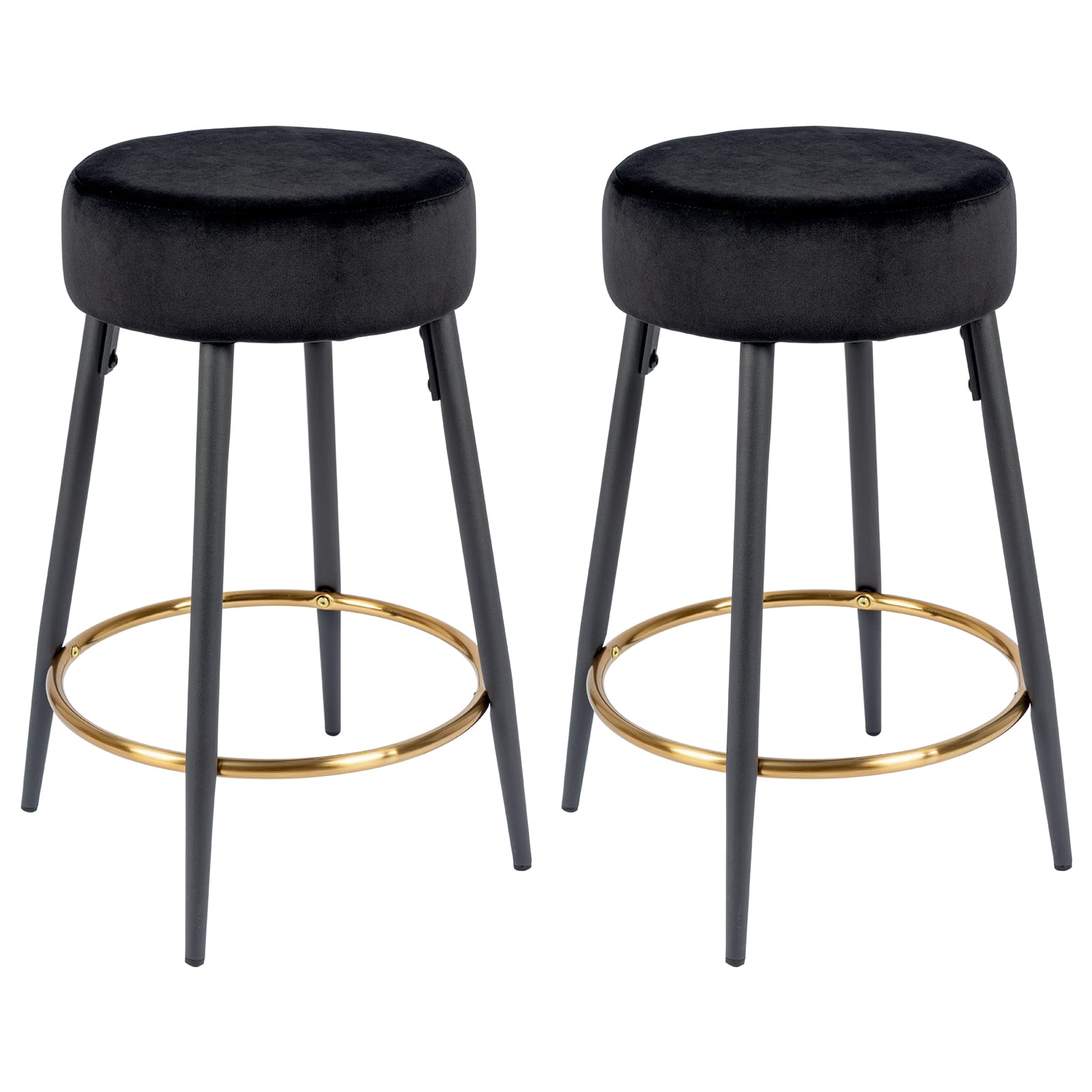 Duhome 24-Inch Counter Height Bar Stools Set of 2 - Velvet Upholstered Kitchen Stools with Golden Footrest for Kitchen Island, Coffee Shop, Bar, Home & Balcony | Perfect for Breakfast Nooks, Small Spaces & Modern Decor (Black)