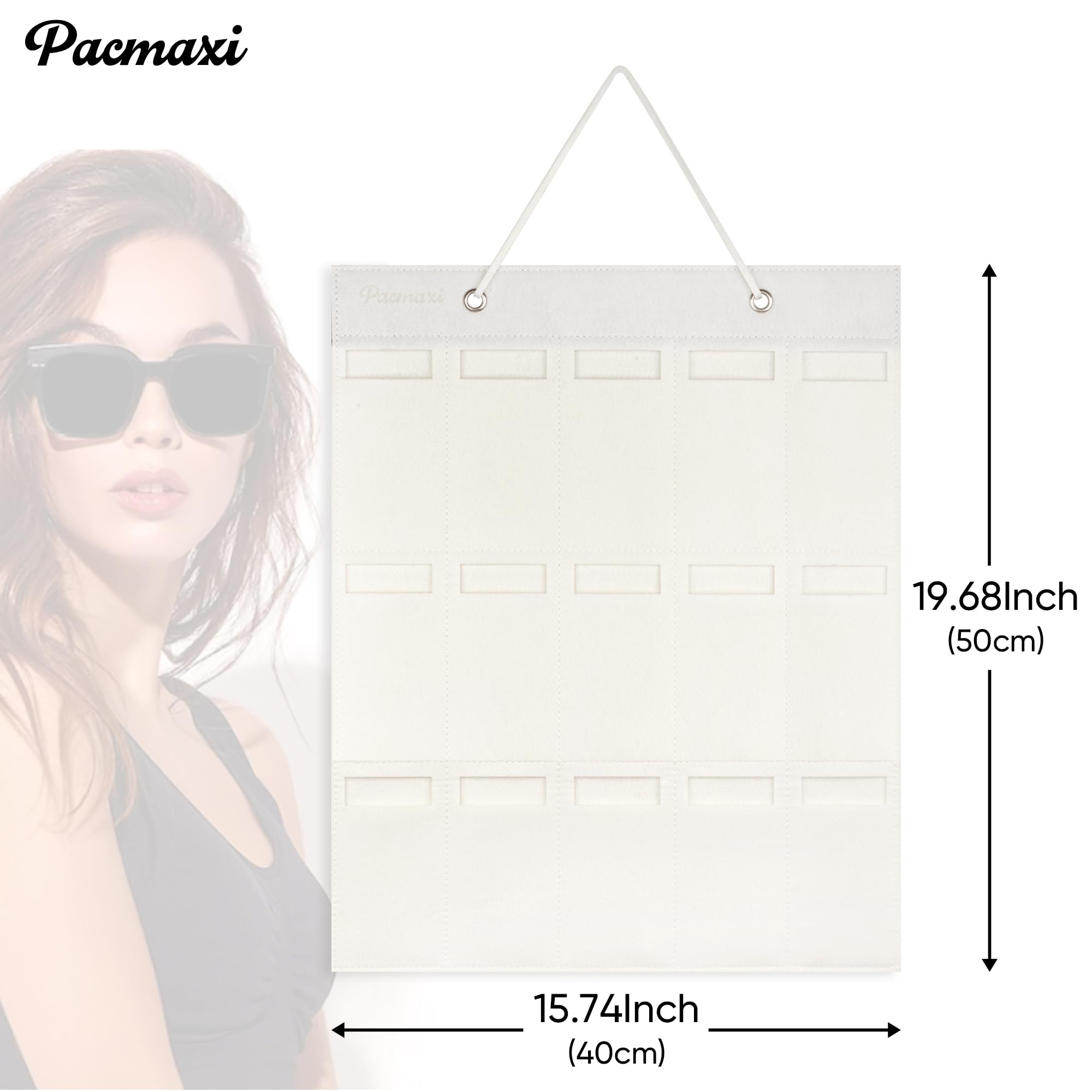 PACMAXI 15-Slot Sunglasses Organizer Wall Mount - Eyeglasses Storage Holder & Display for Sunglasses, Glasses, and Eyewear (Ivory White) - Perfect for Bedroom, Bathroom, Office, or Retail Store Organization