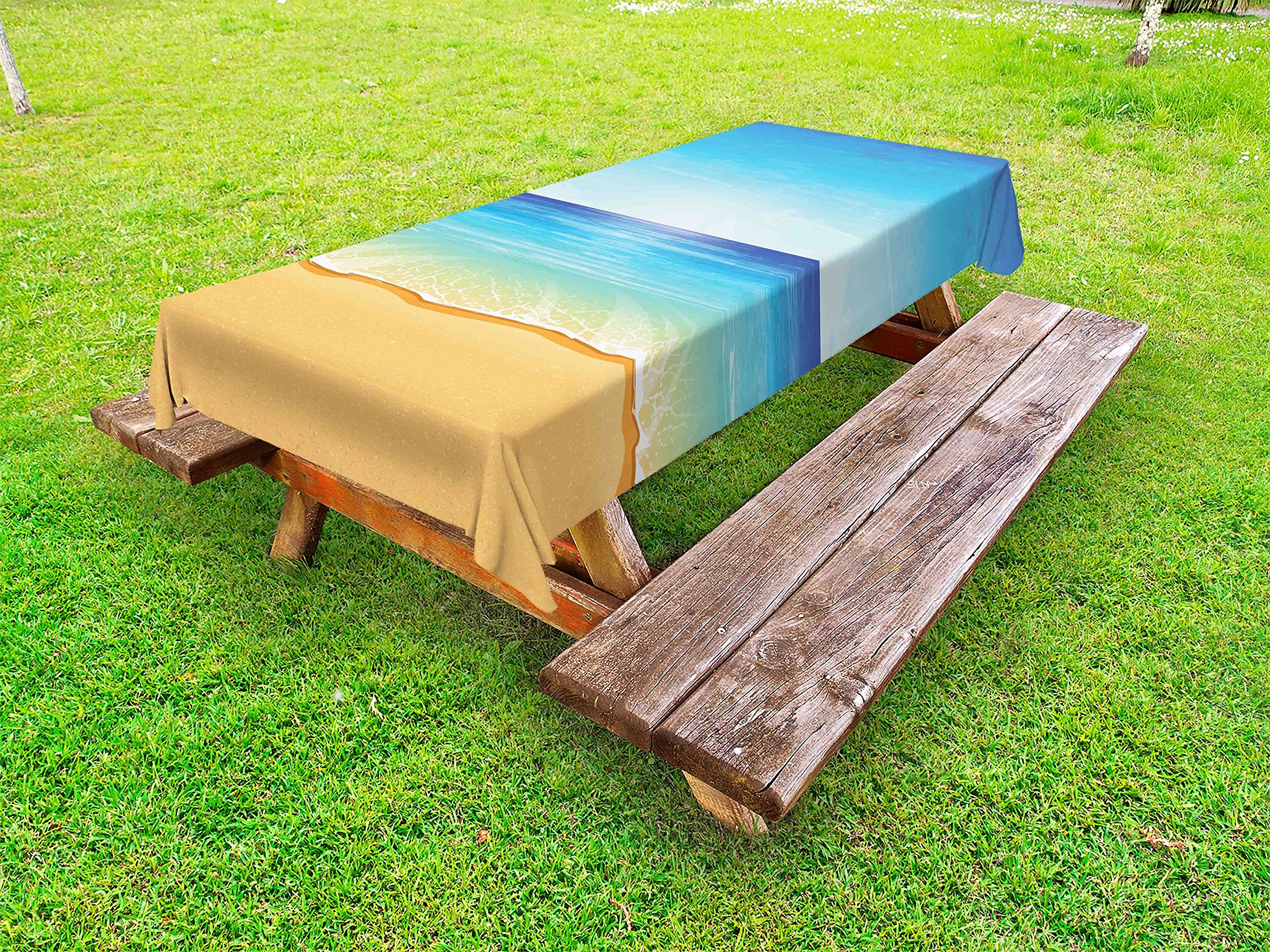 Ambesonne Ocean Themed Outdoor Tablecloth - Waterproof Washable Picnic Table Cover with Tropical Beach Sand & Sea Print, 58