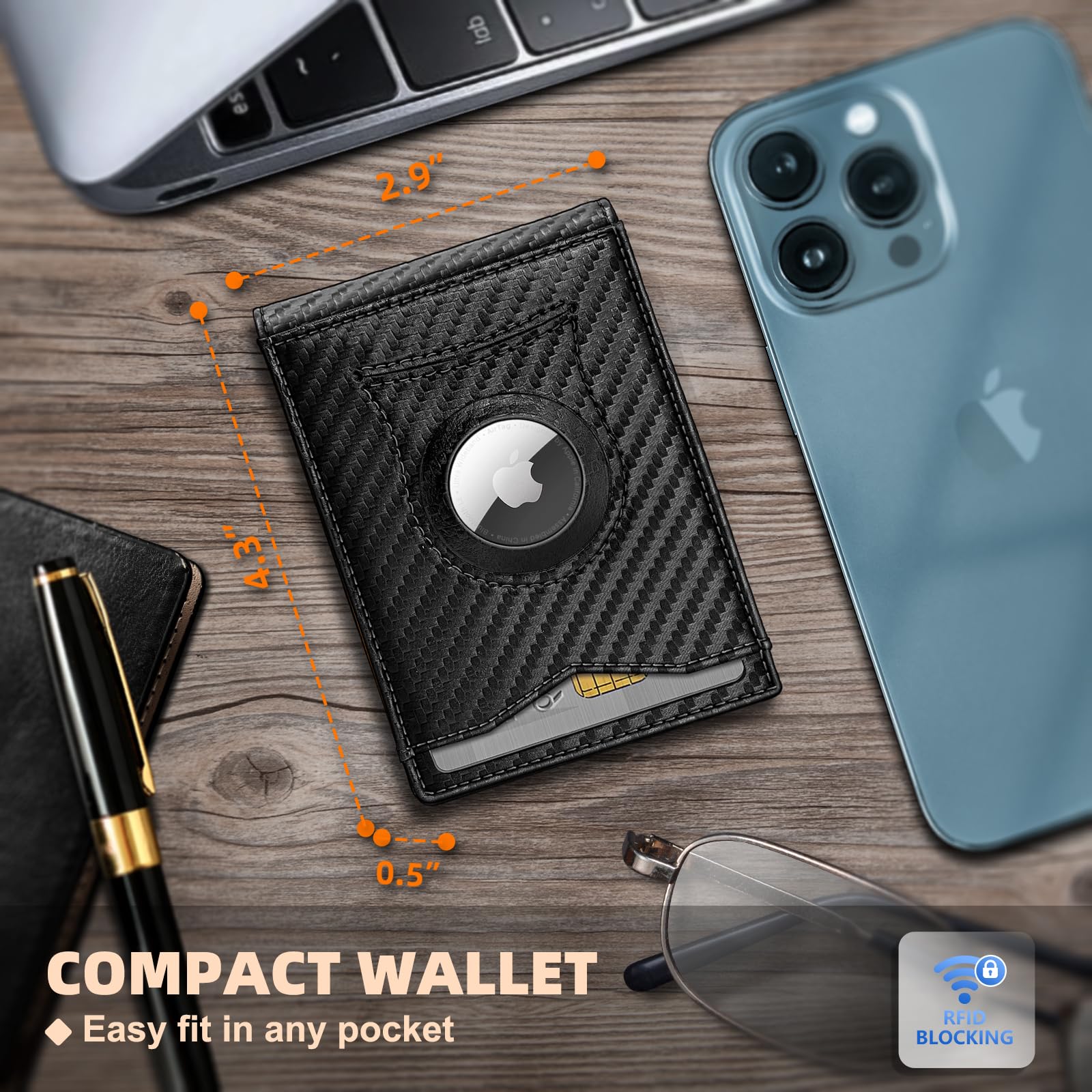 BULLIANT Slim RFID Blocking Men's Wallet with AirTag Slot - Front Pocket Money Clip Wallet Holds 11 Cards - Perfect Gift for Men | Travel, Business & Everyday Use