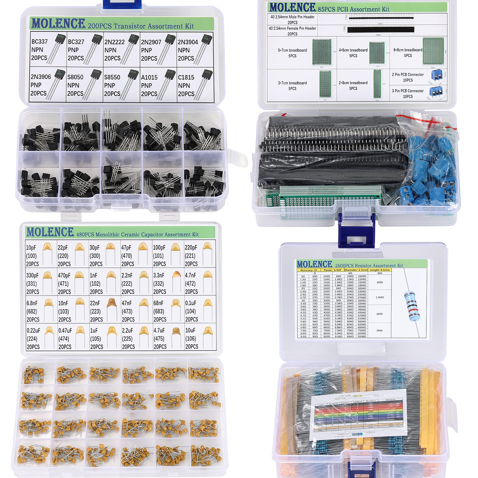 5162pcs DIY Electronics Components Kit - Resistors, Capacitors, LEDs, ICs, Diodes, PCB & More for Arduino, Raspberry Pi Projects | STEM Learning, Circuit Prototyping & Electronic Repair