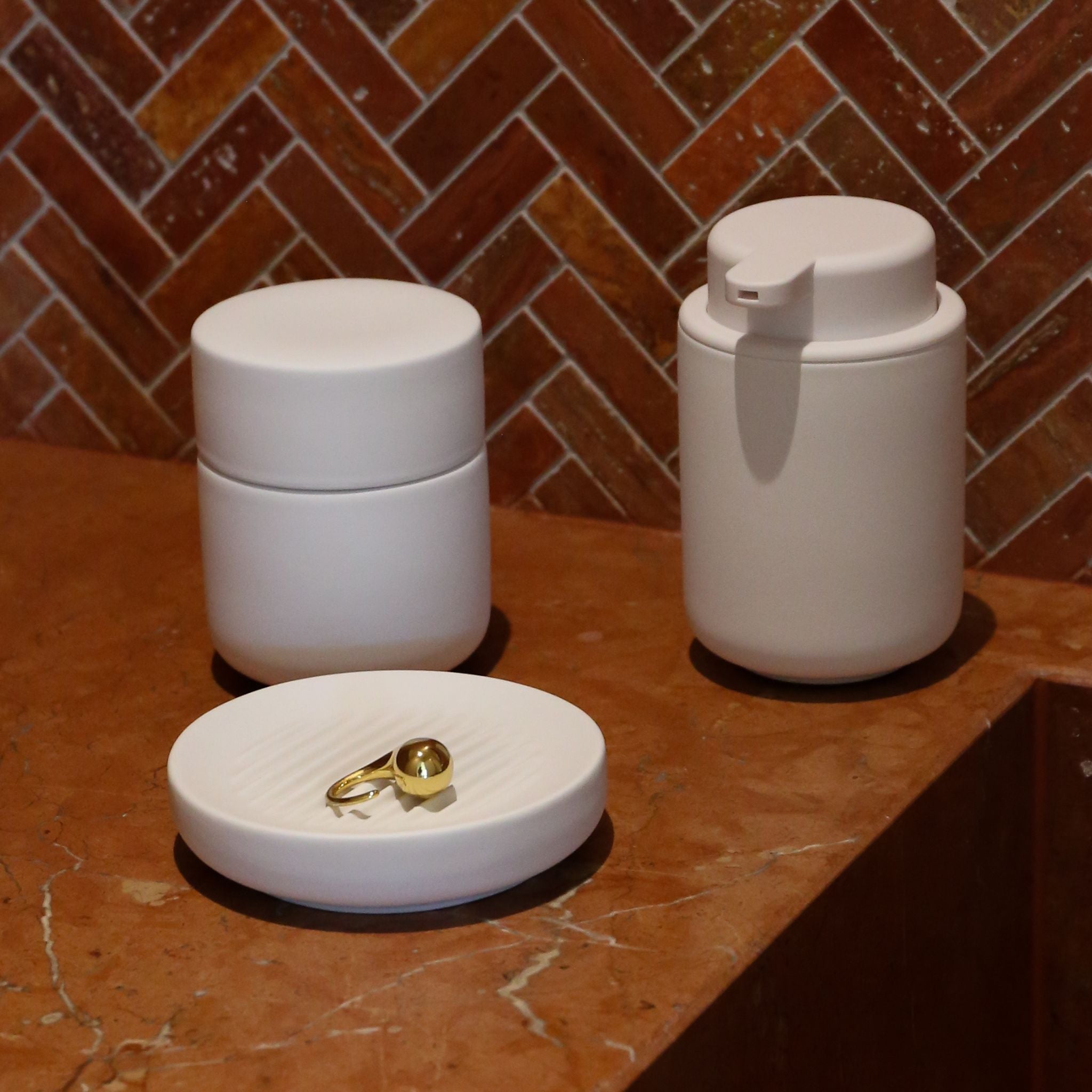 ZONE DENMARK Ume Soap Dish - White Ceramic Bathroom Organizer for Sink Countertop | Perfect for Modern Home, Spa, and Guest Bathroom Decor