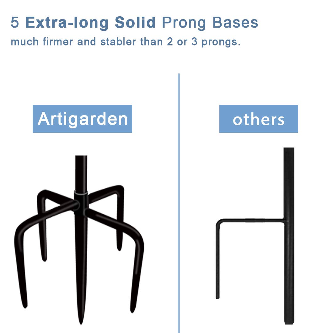 92 Inch Heavy Duty Adjustable Outdoor Shepherd Hooks (2 Pack) - 5-Prong Base Garden Hanging Stand for Bird Feeders, Lanterns & Planters - Matte Black - Perfect for Patio, Yard Decor & Outdoor Wedding Decorations