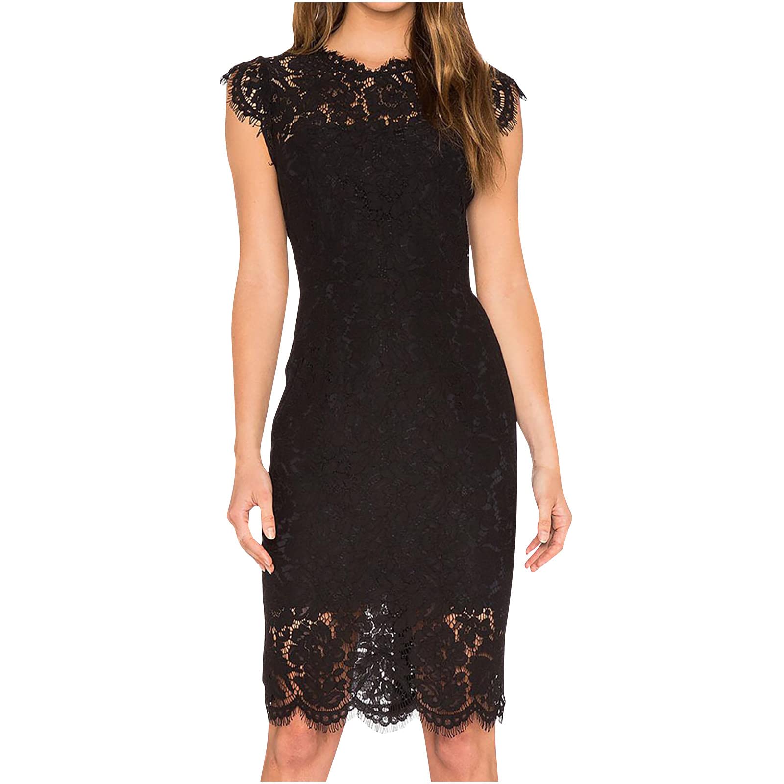 Women's Summer Dresses 2022 - Sleeveless Lace Zipper Club Dress, Sexy Solid Color & Floral Casual Midi Dress | Perfect for Beach Parties, Date Nights & Summer Vacations