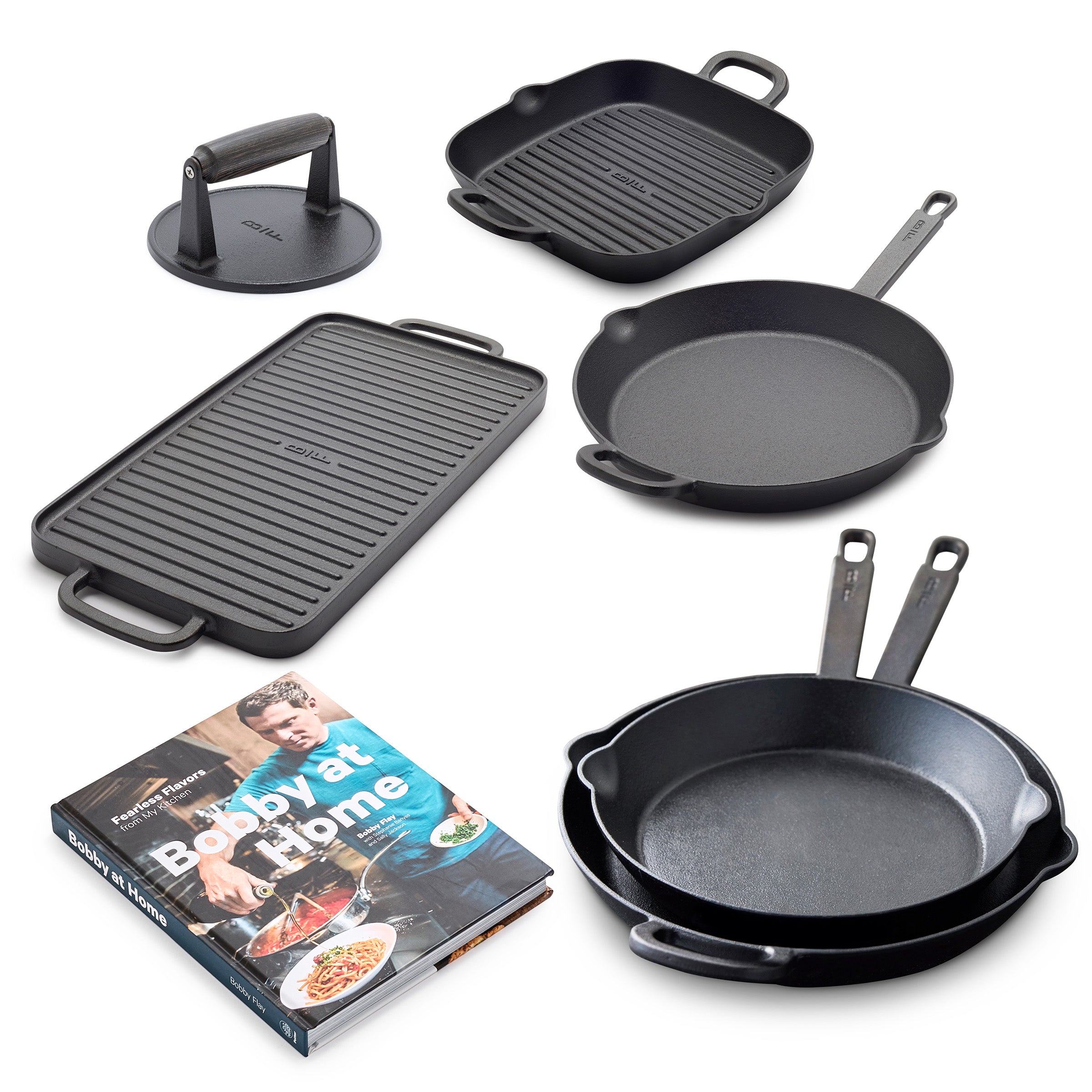 Bobby Flay by GreenPan 6-Piece Cast Iron Cookware Set with Bobby at Home Cookbook - Perfect for Home Cooking, Grilling & Kitchen Gifts